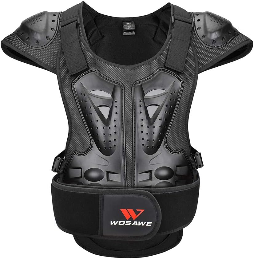WOSAWE Adults Motorcycle Body Armor ATV Protective Vest Dirtbike Chest Back Protector, Large Black