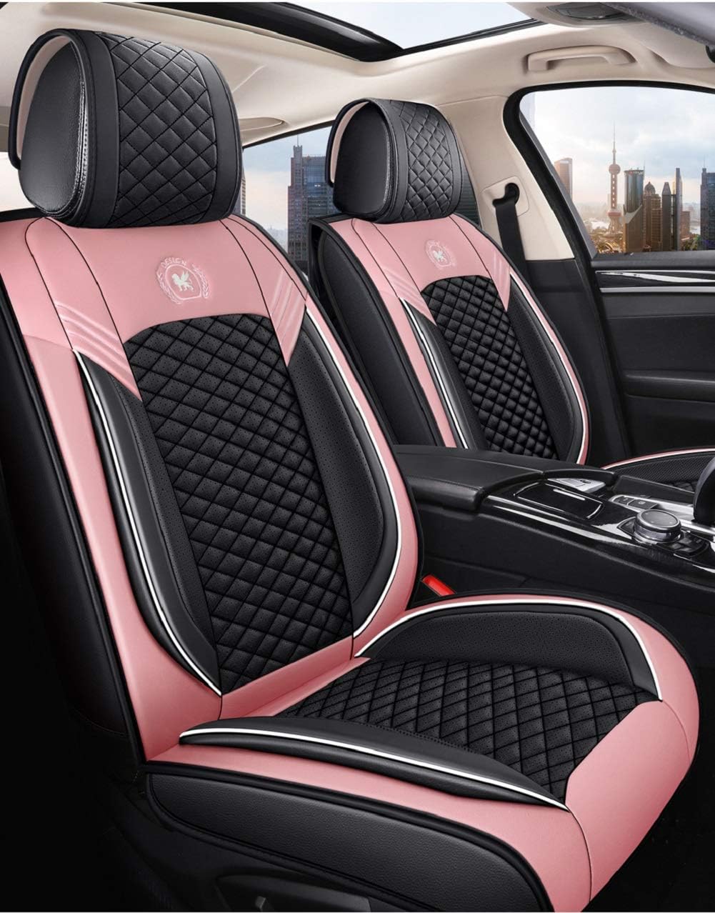 ZQY Comfortable Leather Auto Car Seat Covers 5 Seats Full Set Universal Fit (Black & Red)