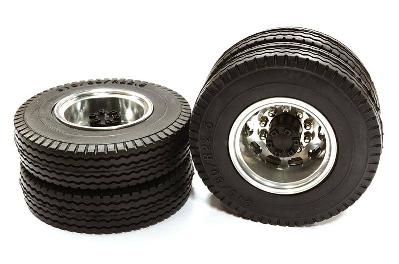 Integy RC Toy Model Hop-ups C26578black Machined Alloy T5 Rear Dually Wheel u0026 XE Tire for Tamiya 1/14 Scale Trucks