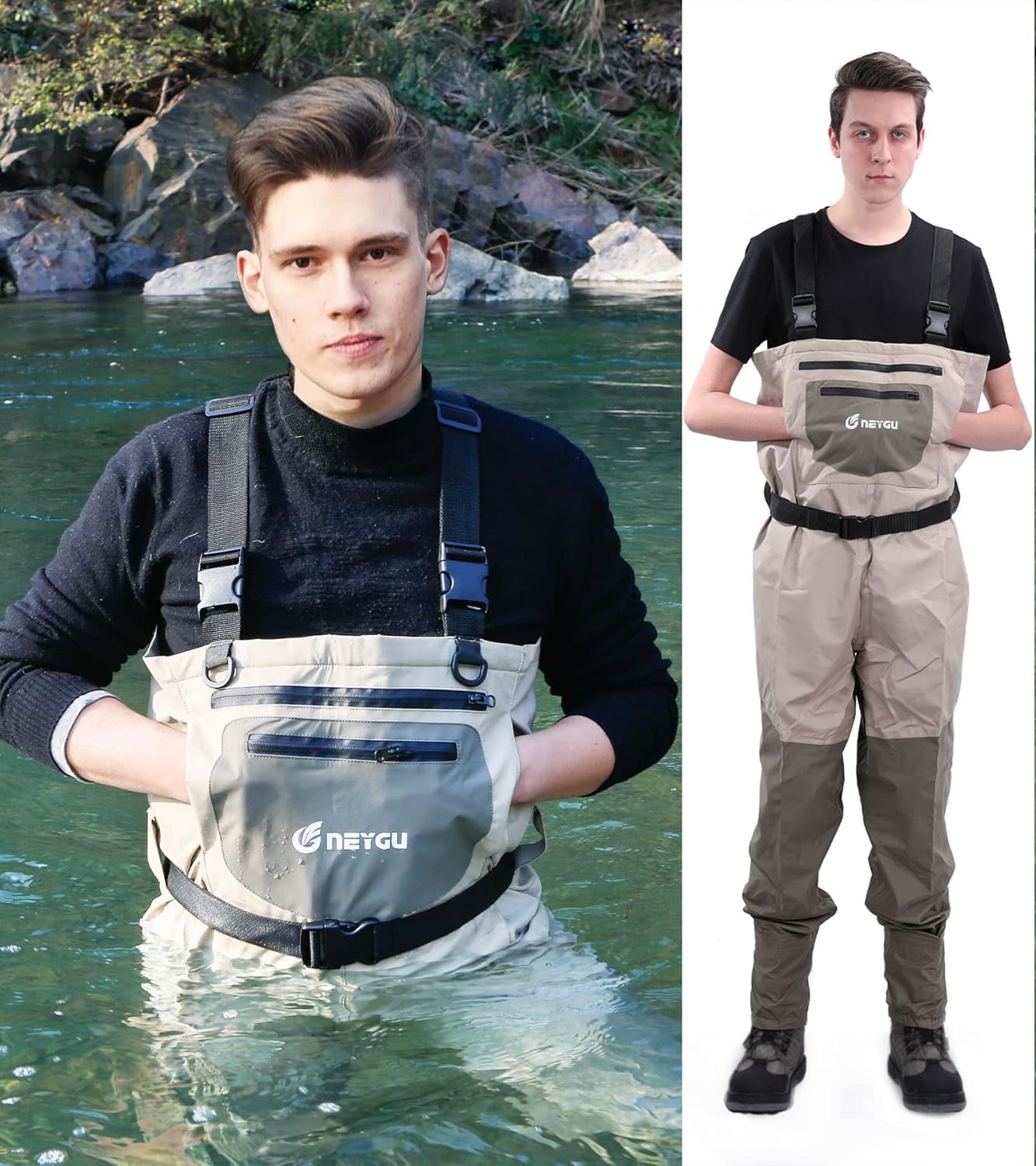 NEYGU Breathable & Waterproof Wader Attached 4MM Neoprene Stockingfoot,fit for Fishing, Hunting, Camping Quick-Dry Chest Wader Protect User from Cold