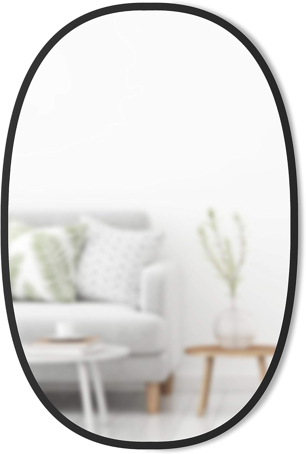 Umbra Hub Oval Wall Mirror with Rubber Rim for Living Room, Bathroom, Bedroom, Entryway and More, 24 x 36-Inch, Black
