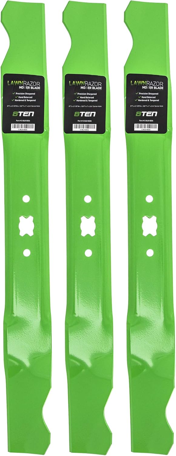 8TEN LawnRAZOR Mulching Blade 21 inch Deck for Cub Cadet MTD Troy Bilt 300 Walk Behind 1995 and Up 942-0741 3 Pack