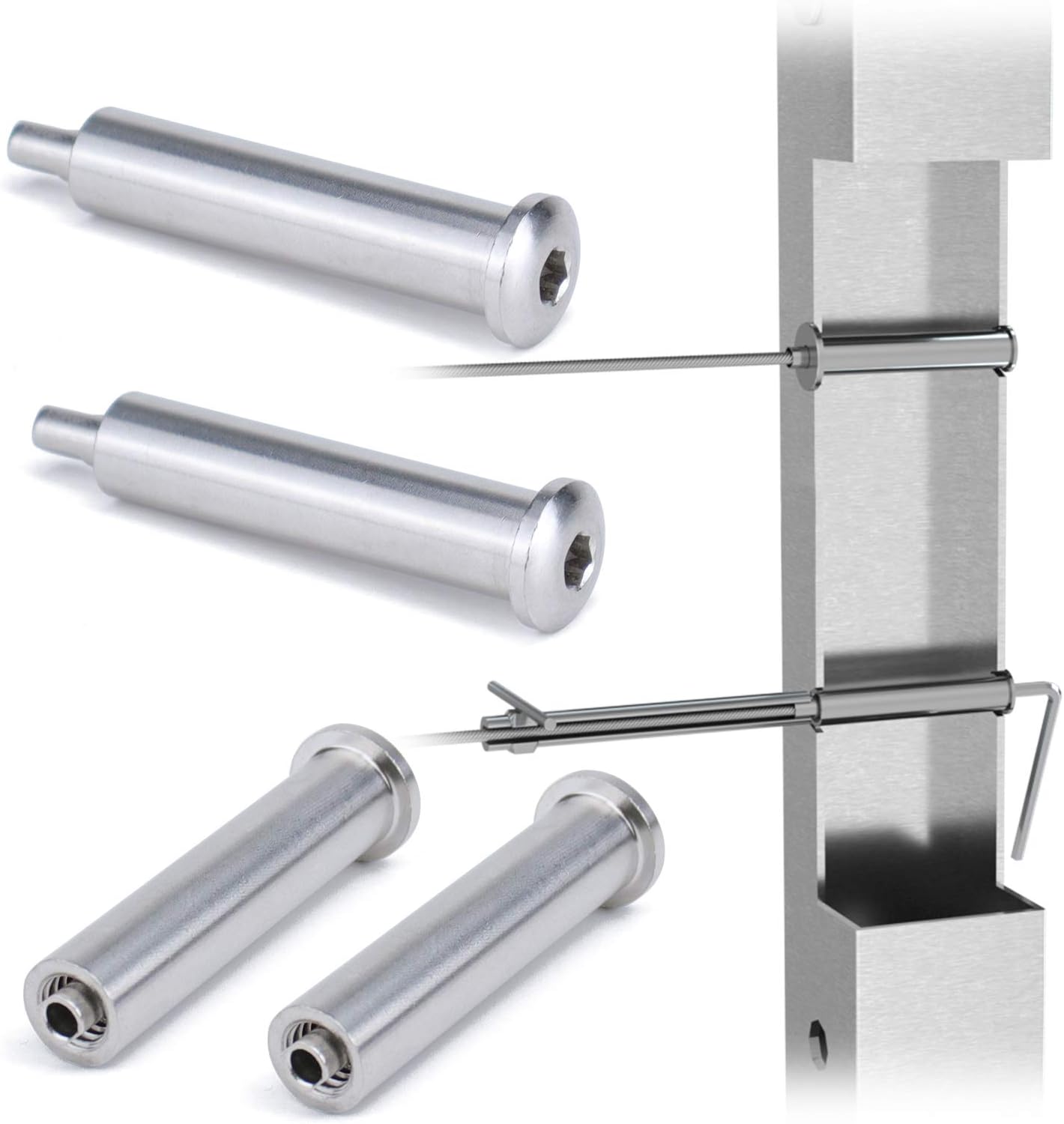 Muzata 20Pack Upgraded Patent Invisible Turnbuckle Swage Threaded Stud Fitting Receiver Terminal Hidden Cable Railing Kit 1/8