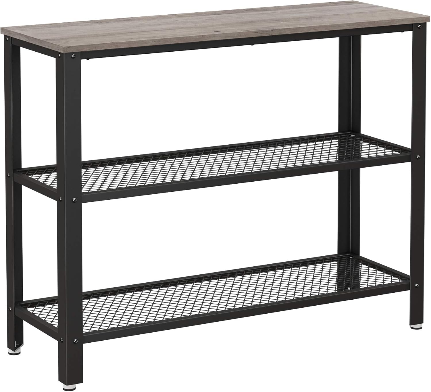 VASAGLE Industrial Console Table, Hallway Table with 2 Mesh Shelves, Side Table and Sideboard, Living Room, Corridor, 40 x 13.8 x 31.5 Inches, Narrow, Steel, Rustic Brown and Black ULNT81BX