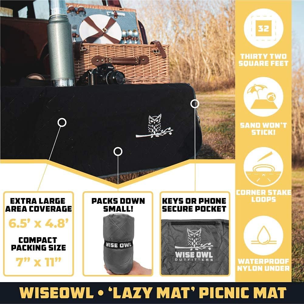 Wise Owl Outfitters Camping Blanket - Large, Packable, Wind & Waterproof Warm Outdoor Blanket for Picnic, Beach, Festival, Car, Travel and Cold Weather