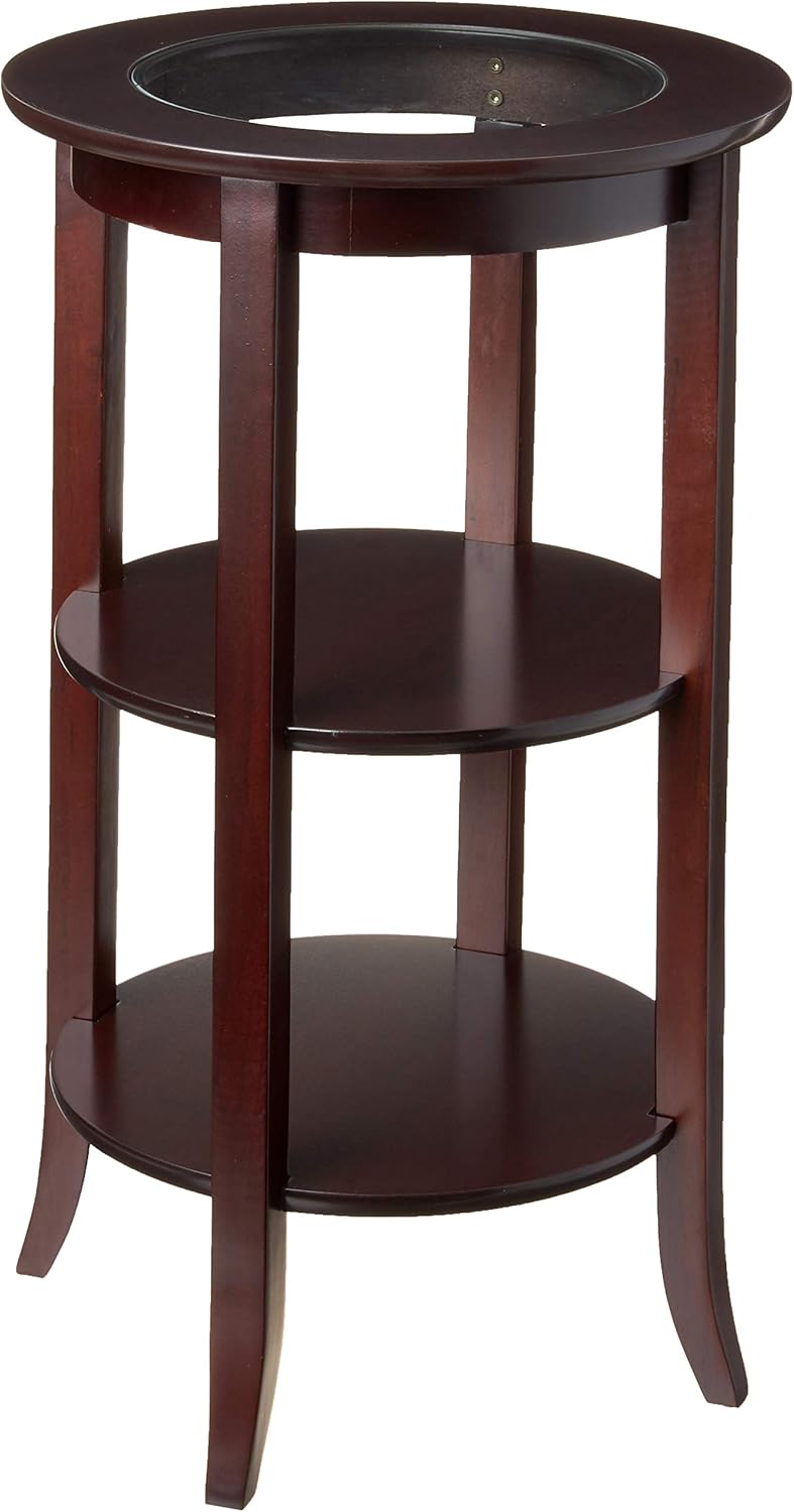 Frenchi Furniture-Wood Genoa End Table, Round Side /Accent Table , Inset Glass Espresso