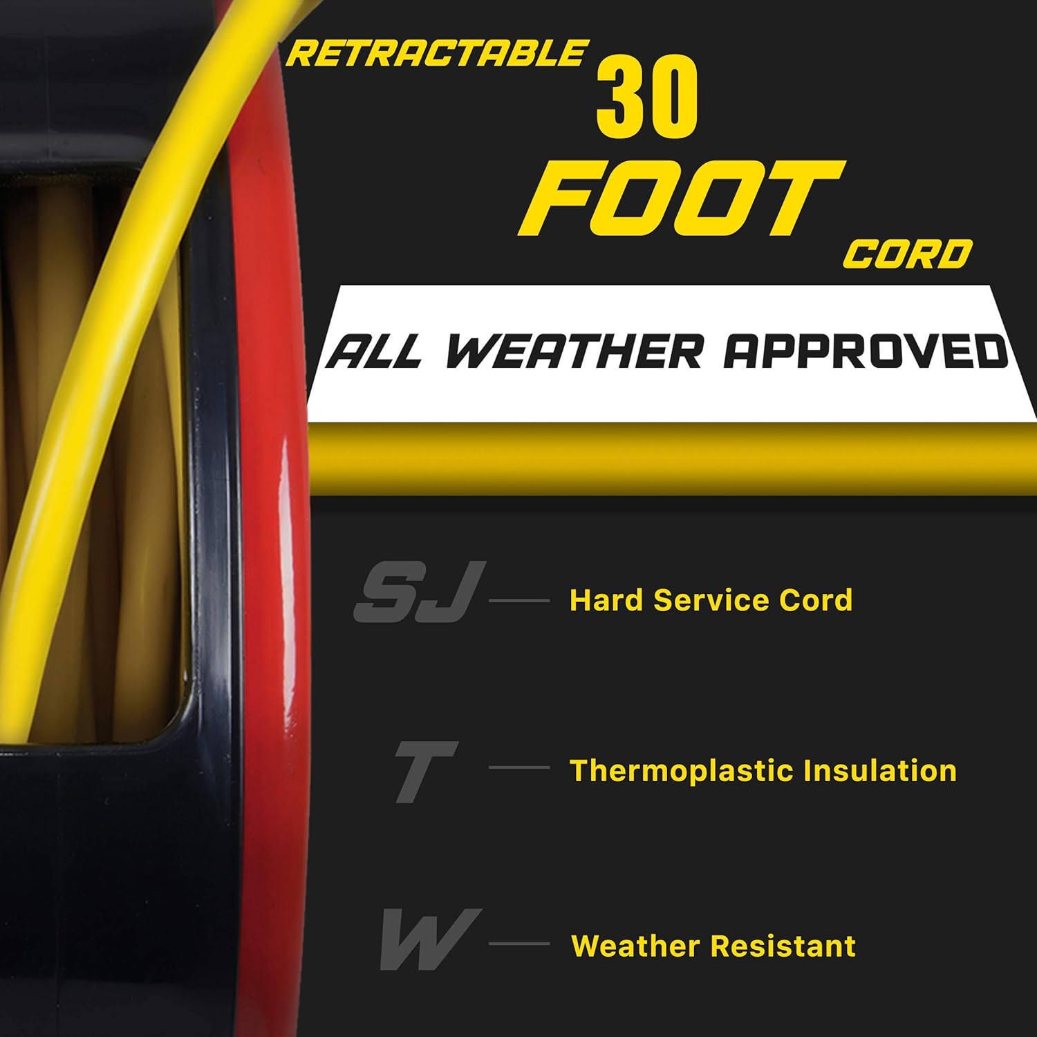 ReelWorks Mini Extension Cord Reel Retractable 16AWG x 30' Foot 3C/SJTW Cable Triple Tap Connector Power 10A 125VAC 1250W Pack of 2