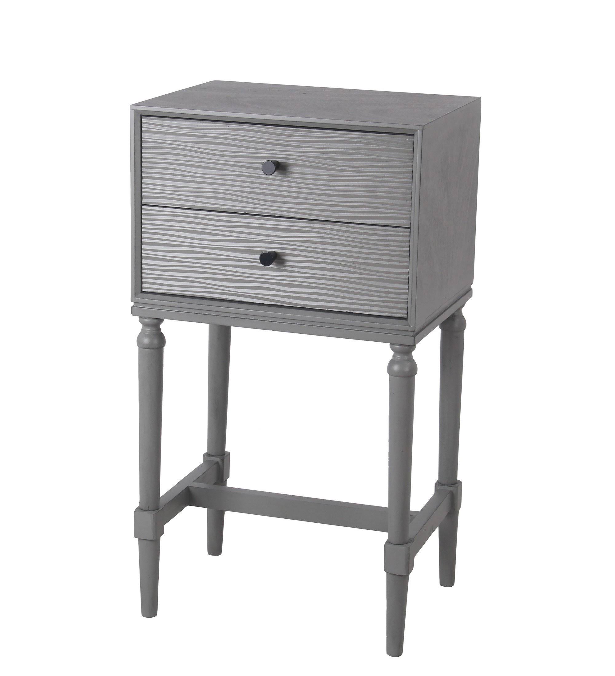 Benzara 2 Drawer Wooden Accent Stand with Round Tapered Legs, Gray