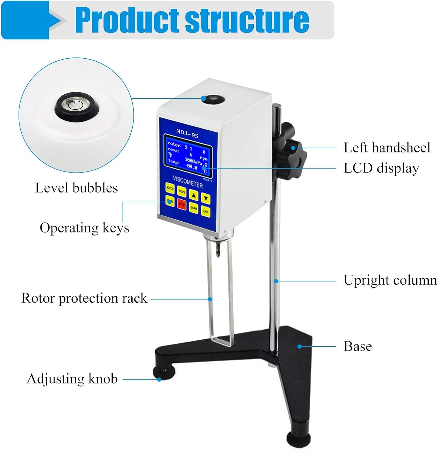 KUNHEWUHUA NDJ-9S Digital Rotary Viscometer Viscosity Meter Tester 10~6,000,000 mpa.s Accuracy &plusmn;2%