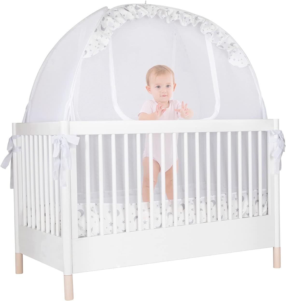 Baby Crib tent By Pro Baby Safety - Premium Pop up Tent - Canopy Netting Cover -See Through Mesh, Nursery Mosquito Net - Stylish and Sturdy Infant Crib Topper -Protect Your Toddler from Falls or Bites Pack of 2