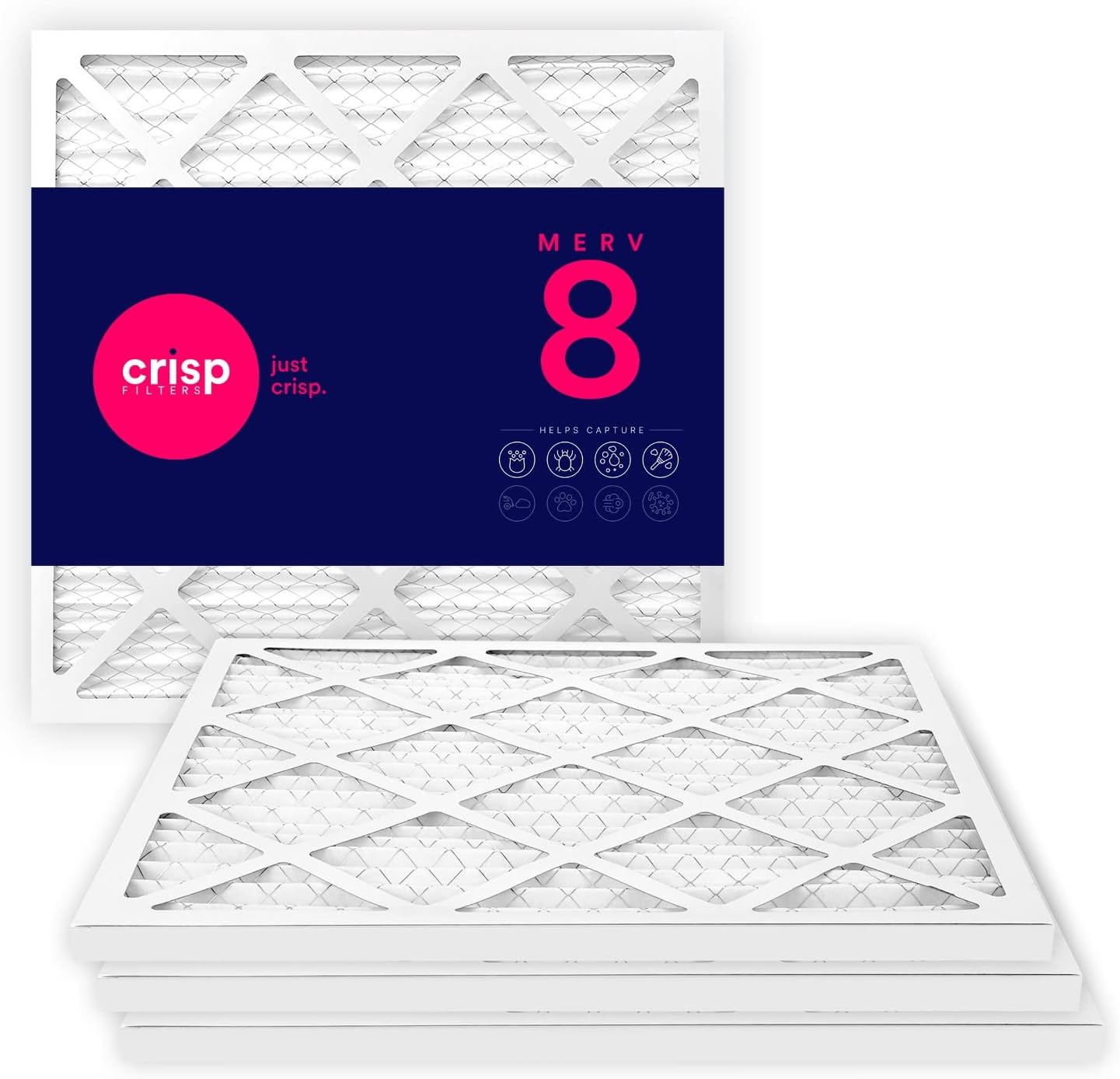 Crisp Filters, 16x25x1 Air Filter, MERV 8, MPR 600, AC Furnace Air Filters, 4-Pack