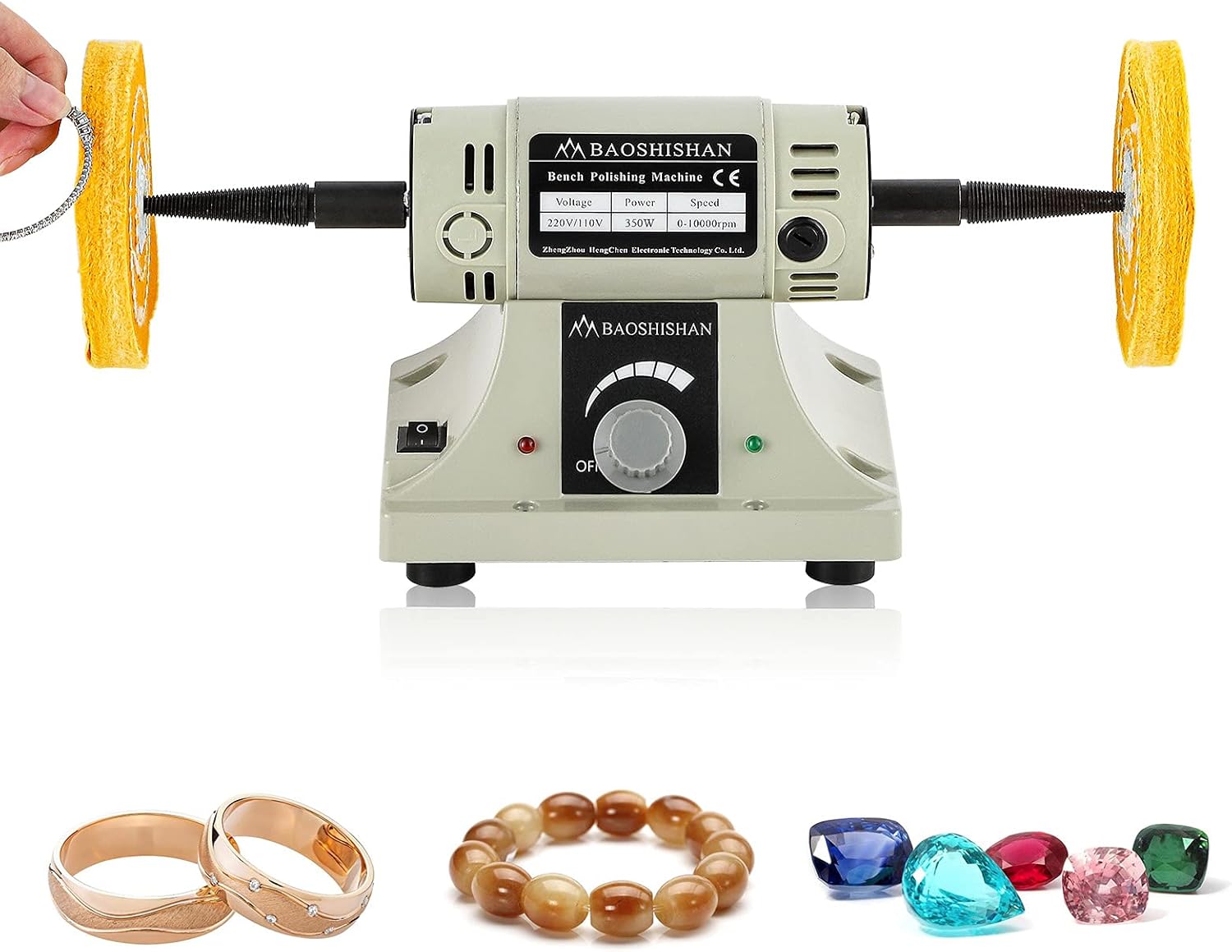 BAOSHISHAN Bench Buffer Polisher 350W 1/2HP Variable Speed Electric Buffing Machine 4 inch Heavy Duty Benchtop Lathe Polishing Machine for Jewelry, Wood, Silver, Amber, Metal, Jade 110V