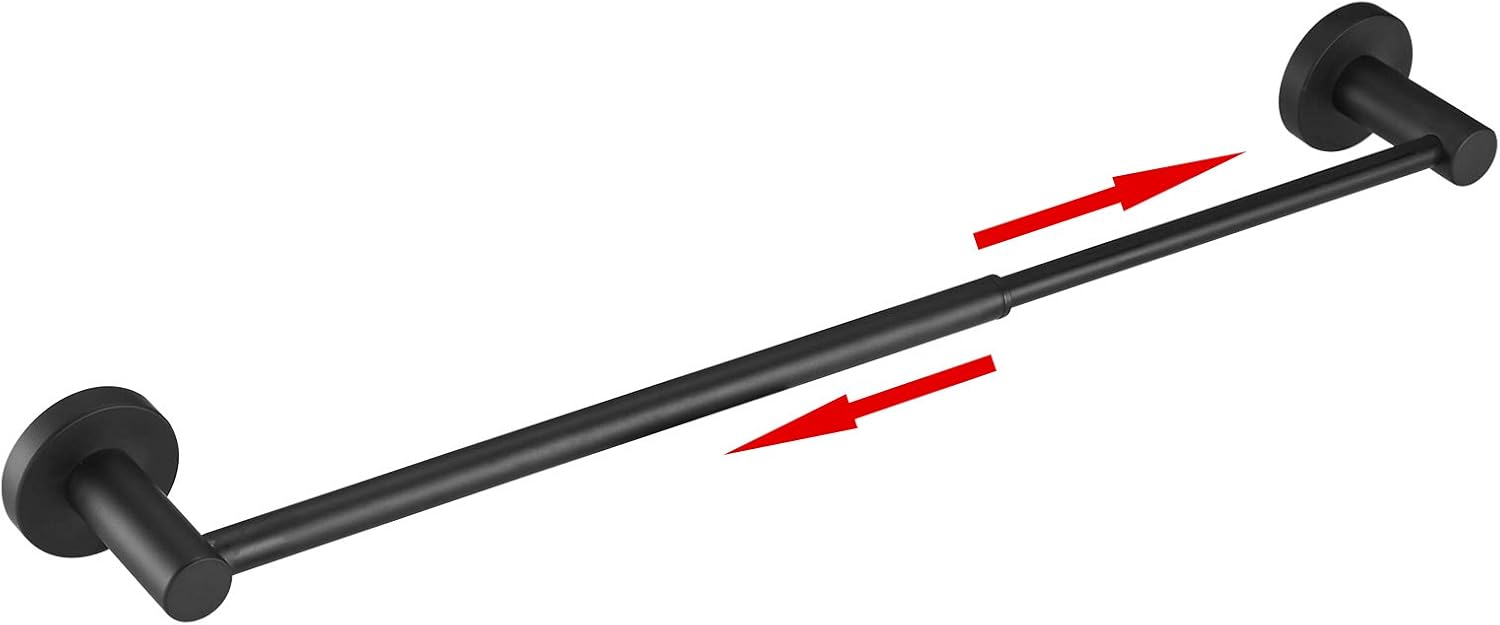BESy Adjustable 15.9 to 28.6 Inch Single Bath Towel Bar for Bathroom SUS304 Stainless Steel Towel Holder, Wall Mount with Screws Hand Towel Bar Rod Hotel Style, Matte Black
