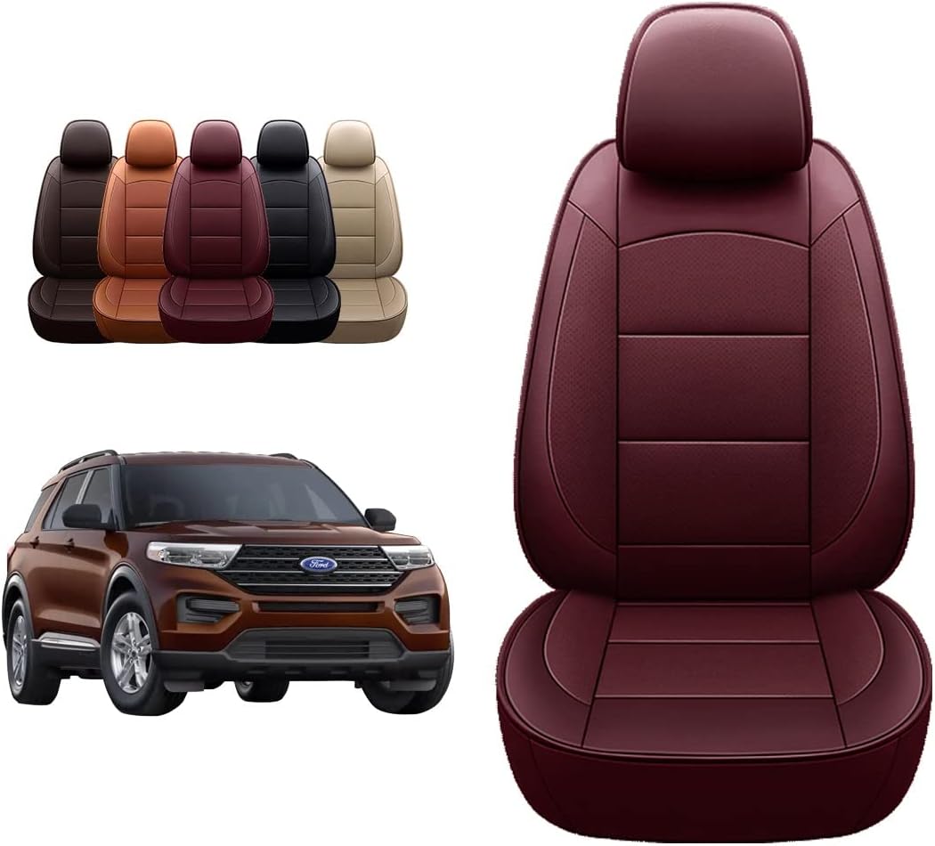 OASIS AUTO Custom Fit PU Leather Seat Covers Full Set Compatible with Ford Explorer 2016 2017 2018 2019 (Black)