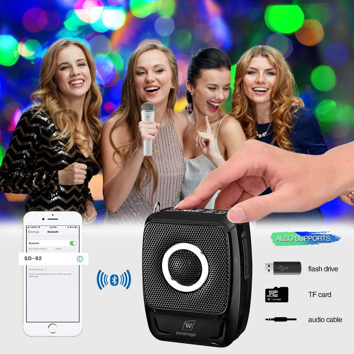 W WINBRIDGE Portable PA System, Bluetooth Speaker with Microphone, 2 Mic and Speaker Small, Wireless Voice Amplifier 25 Watts for Presentation,Teaching, Karaoke etc S92 Pro