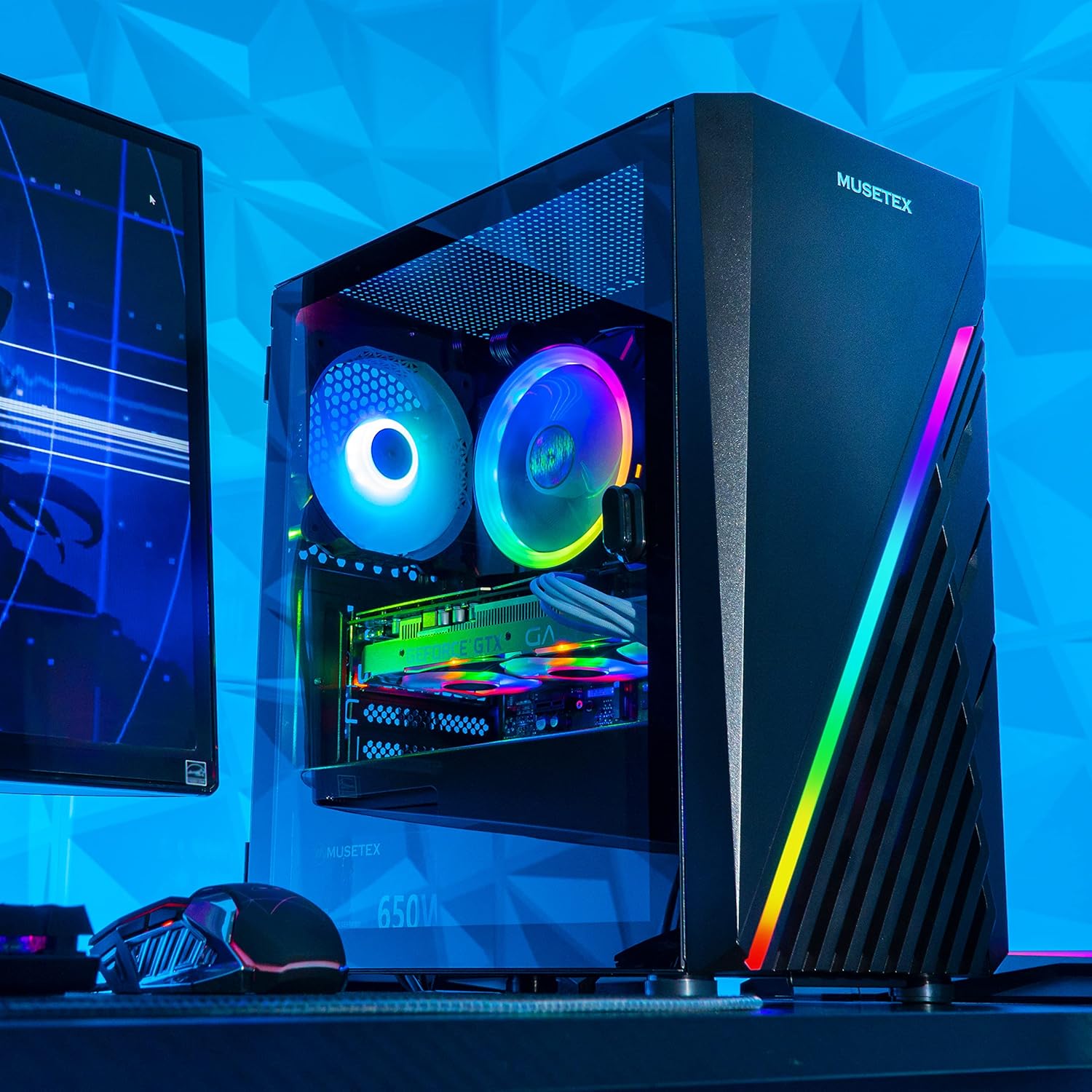 MUSETEX Micro ATX Case, Light Strip LED Computer Case with ARGB Fan, PC Gaming Case Mid Tower Case, Tempered Glass Micro ATX Case for Micro-ATX / Mini ITX, Black