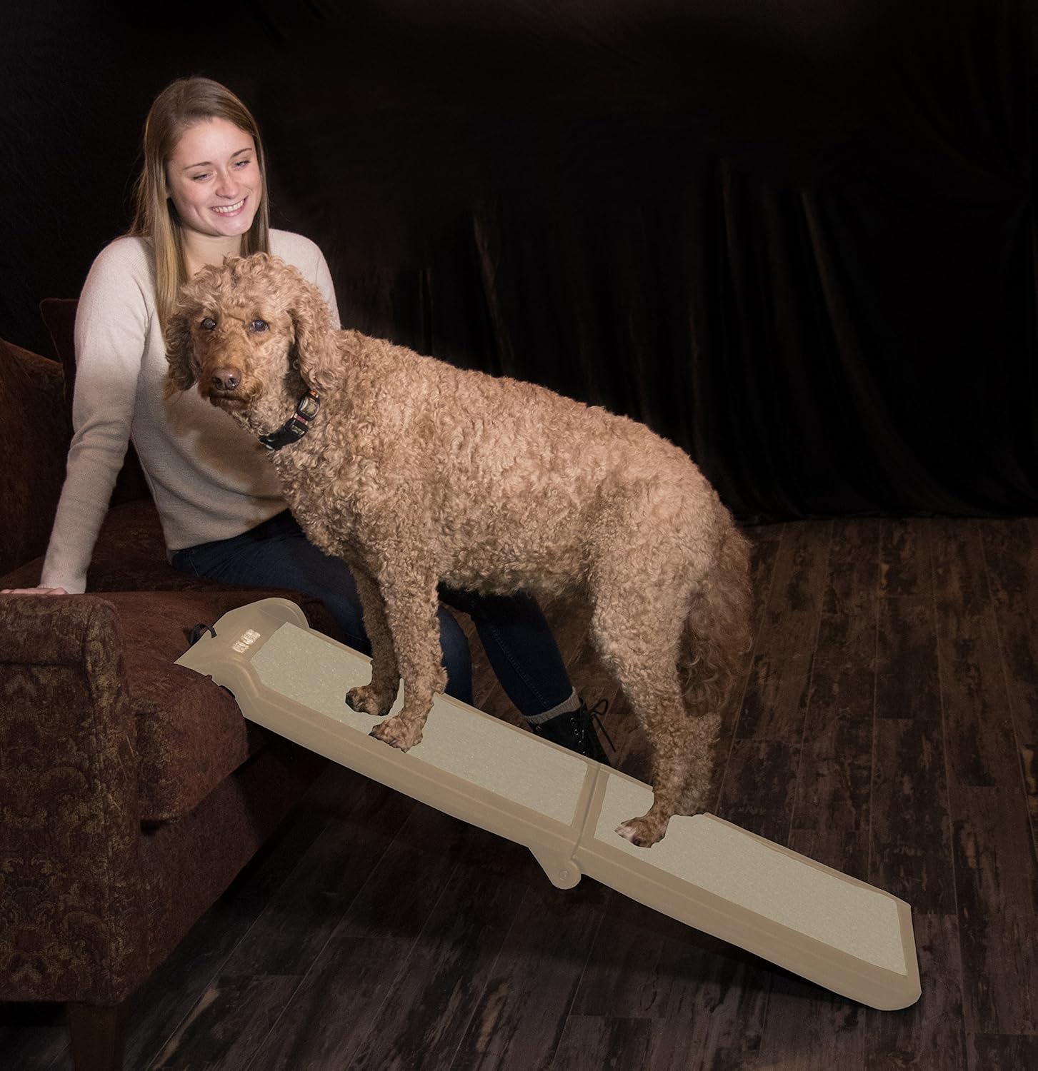 Pet Gear Travel Lite Bi-Fold Ramp for Cats/Dogs, Lightweight/Portable, Safety Tether Included, Rubber Grippers for Stability, PG9050TN, Bi-Fold Half Ramp 42