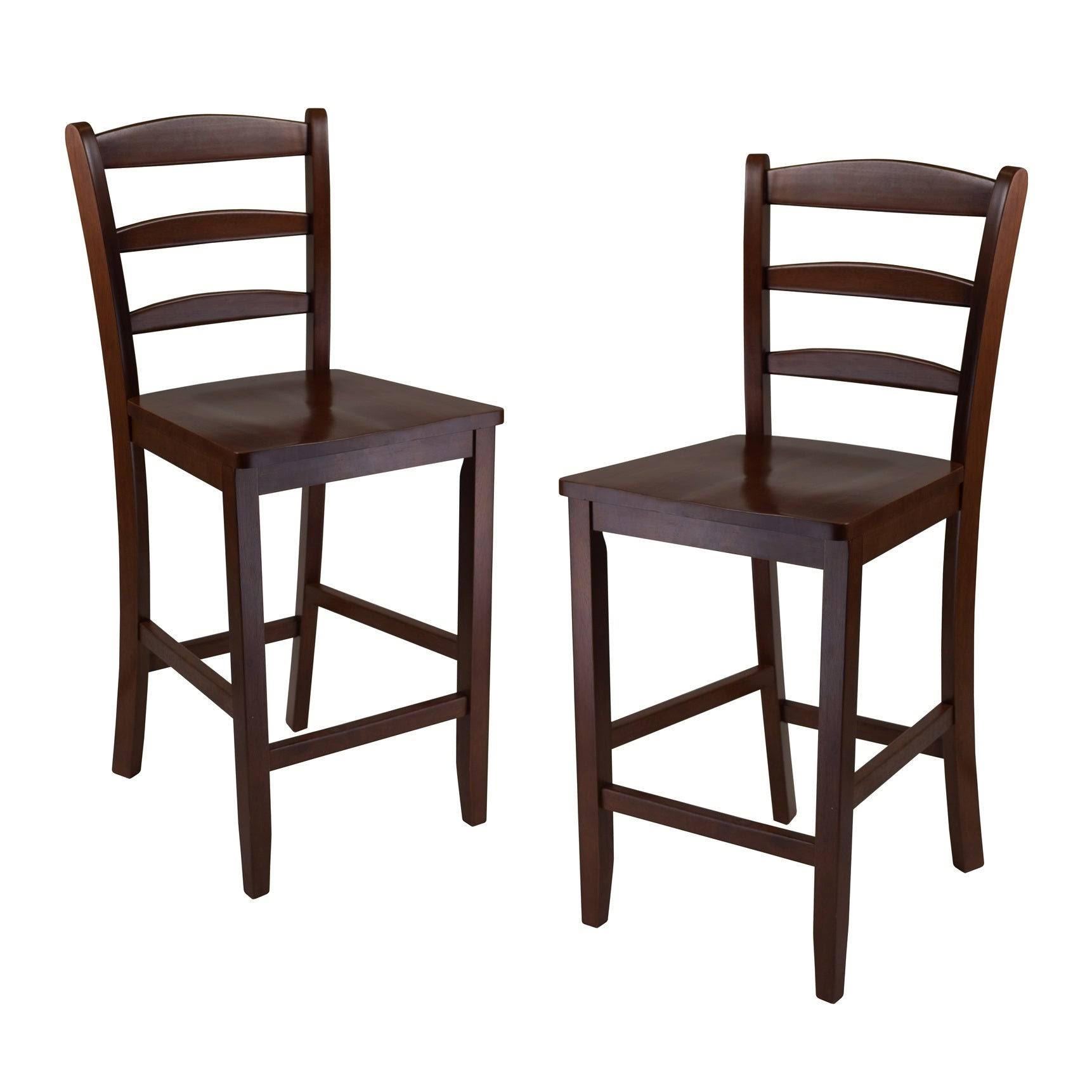 Set of 2 Antique Walnut Ladder Back Design Counter Stool 39.25x22
