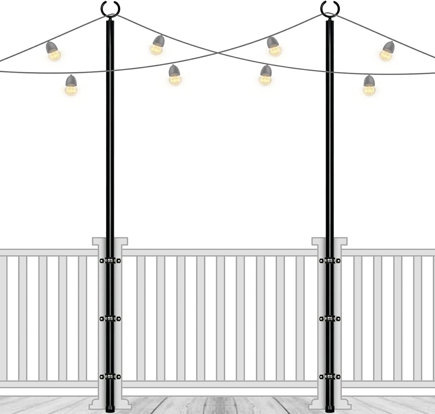 String Light Poles for Outside Outdoor Light Pole for Deck Fence Patio Hang String Lights Backyard LED for Parties Wedding Backyard Standing String Light Posts 9 Ft 2PCS