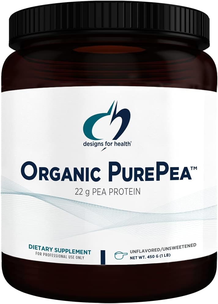 Designs for Health Organic PurePea Powder, Unflavored + Unsweetened - 22g Vegan Protein from Non-GMO, Natural Pea Protein Isolate - Soy Free + Dairy-Free Easy Shake Add in (15 Servings / 450g) Pack of 2