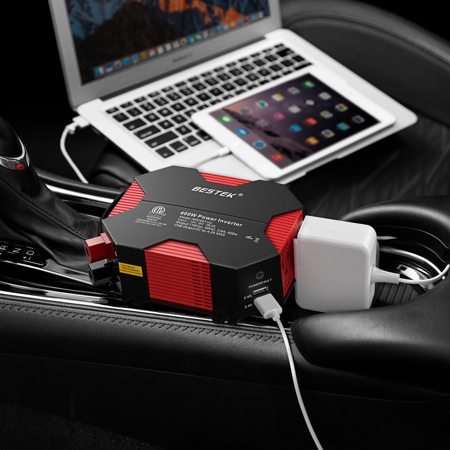 BESTEK 400W Car Power Inverter DC 12V to AC 110V Car Adapter with 5A 4 USB Charging Ports Pack of 2