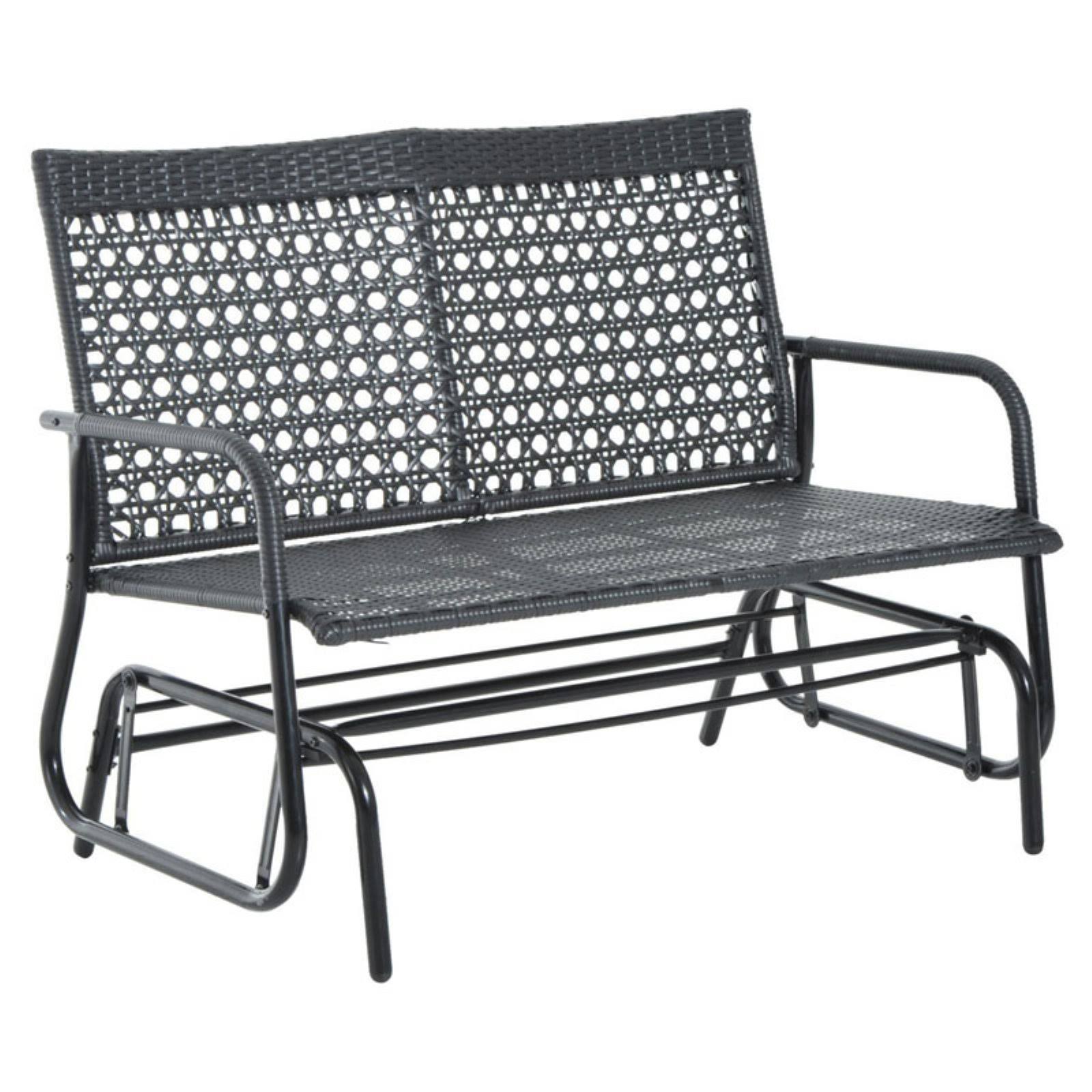 Outsunny Steel Rattan 47 in. Patio Glider Bench, Black