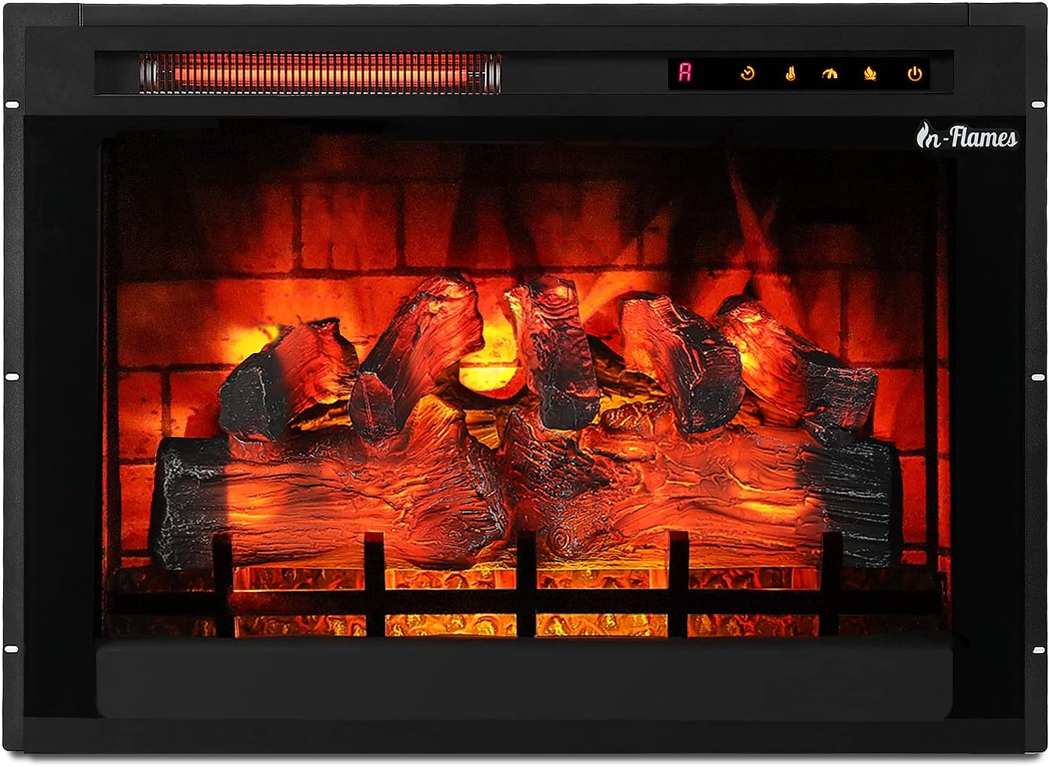 TURBRO in-Flames 28 Inch in-Wall Recessed Electric Fireplace Insert - Realistic Wood Log, 3D Adjustable Flame Effects, Infrared Quartz, Thermostat, and Timer - INF28-3D