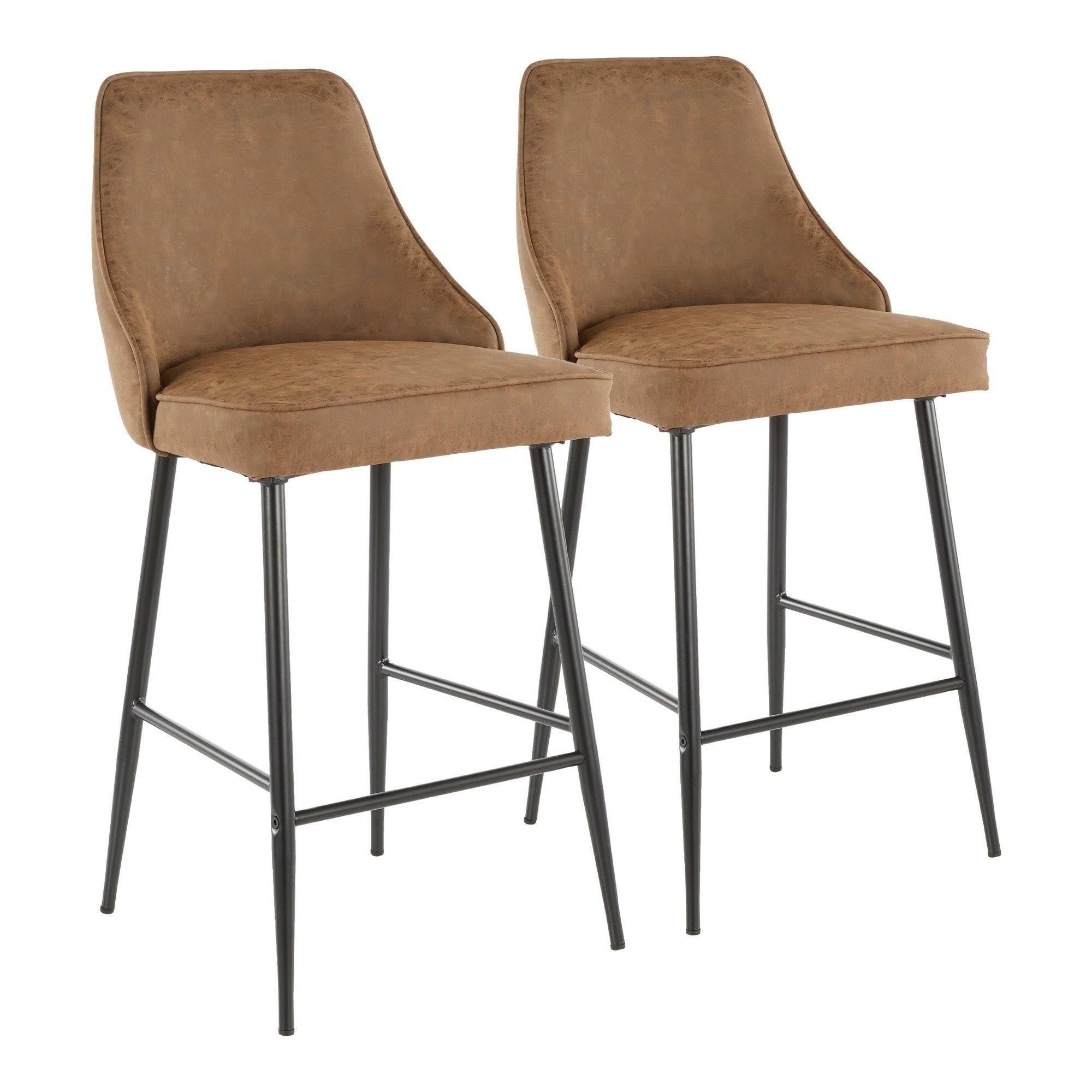 LumiSource Marcel Counter Stool - Set of 2 - Black Metal, Brown PU
