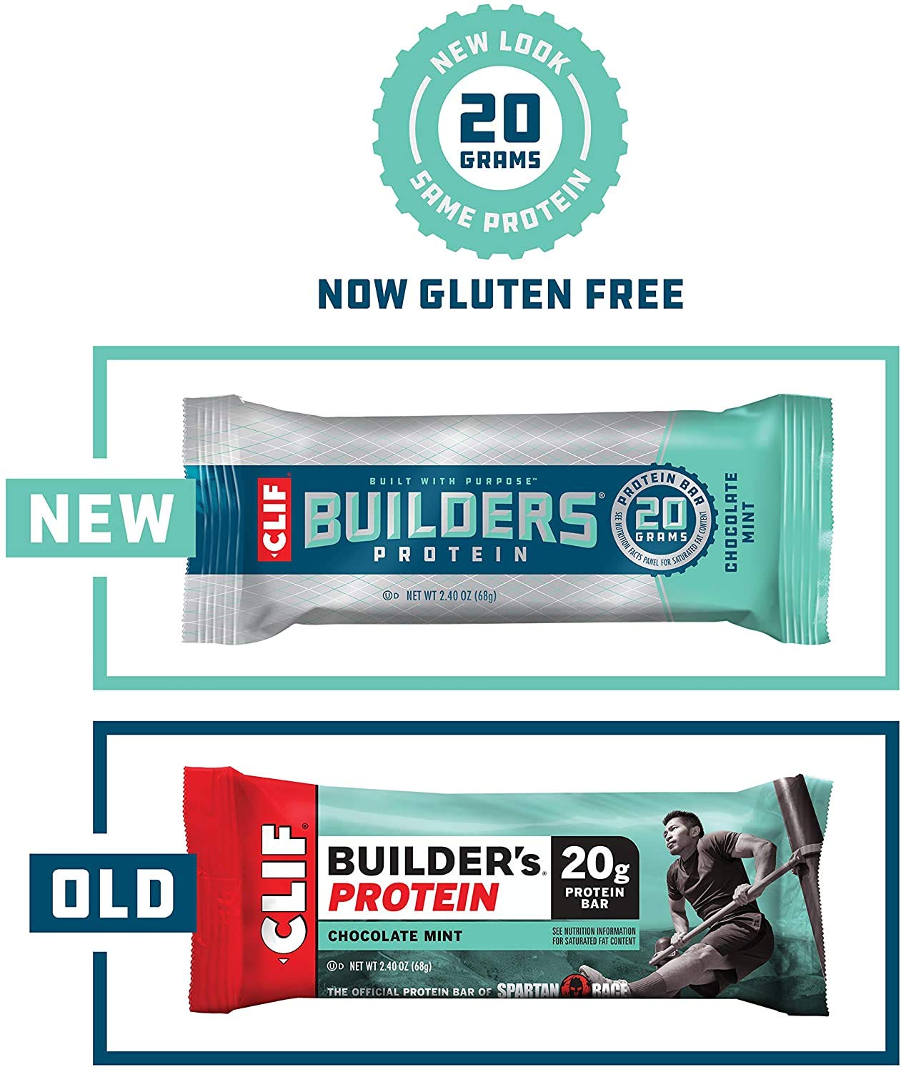 CLIF BUILDERS - Protein Bars - Chocolate Mint - 20g Protein (2.4 Ounce, 24 Count) (Now Gluten Free) Pack of 2