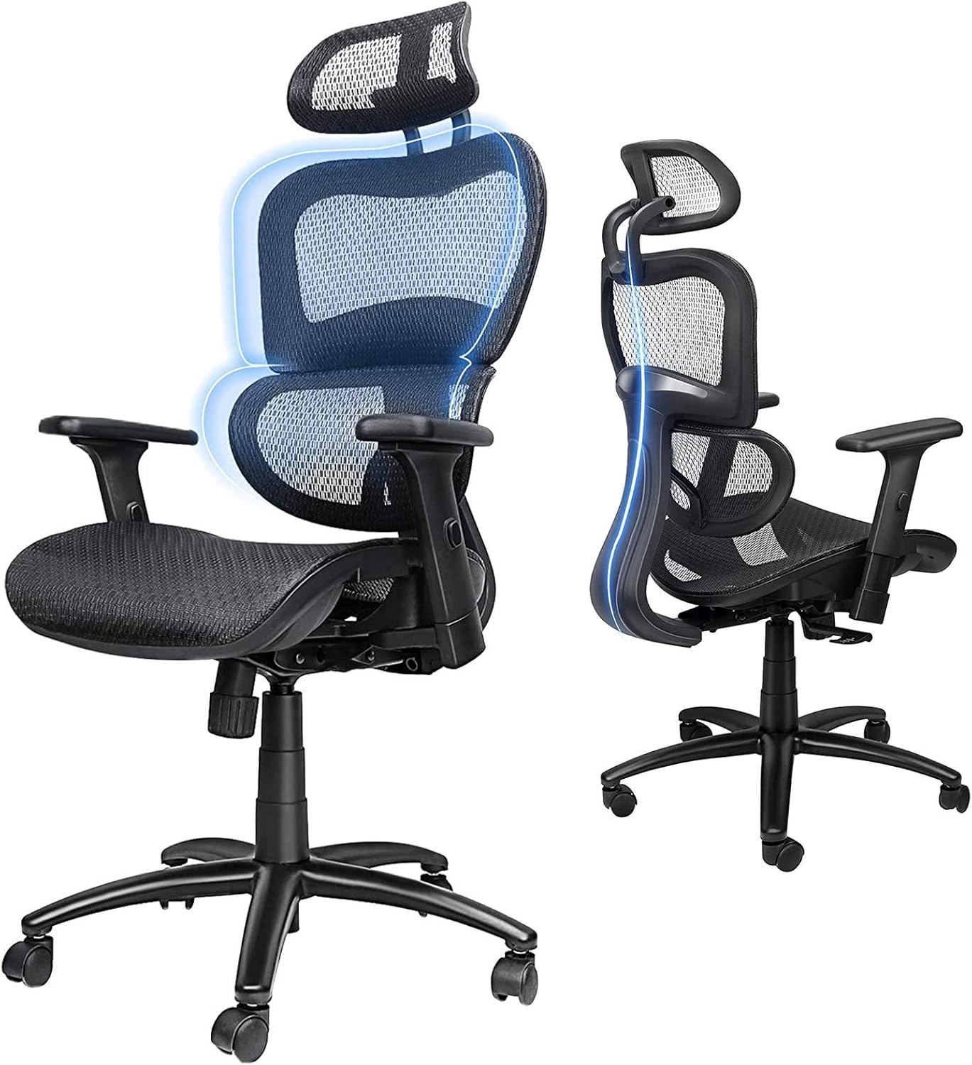 Ergousit Ergonomic Office Chair -Mesh Computer Chair with Adjustable 3D Armrest, Lumbar Support and Headrest - Rolling Desk Chair, Gaming Chairs, Executive Swivel Chair for Home and Office(Black)