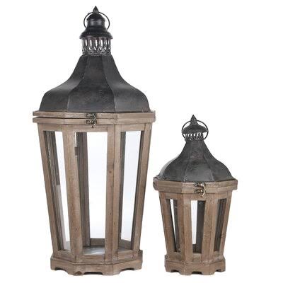 2 Piece Octagon Tall Wood Lantern Set Gracie Oaks