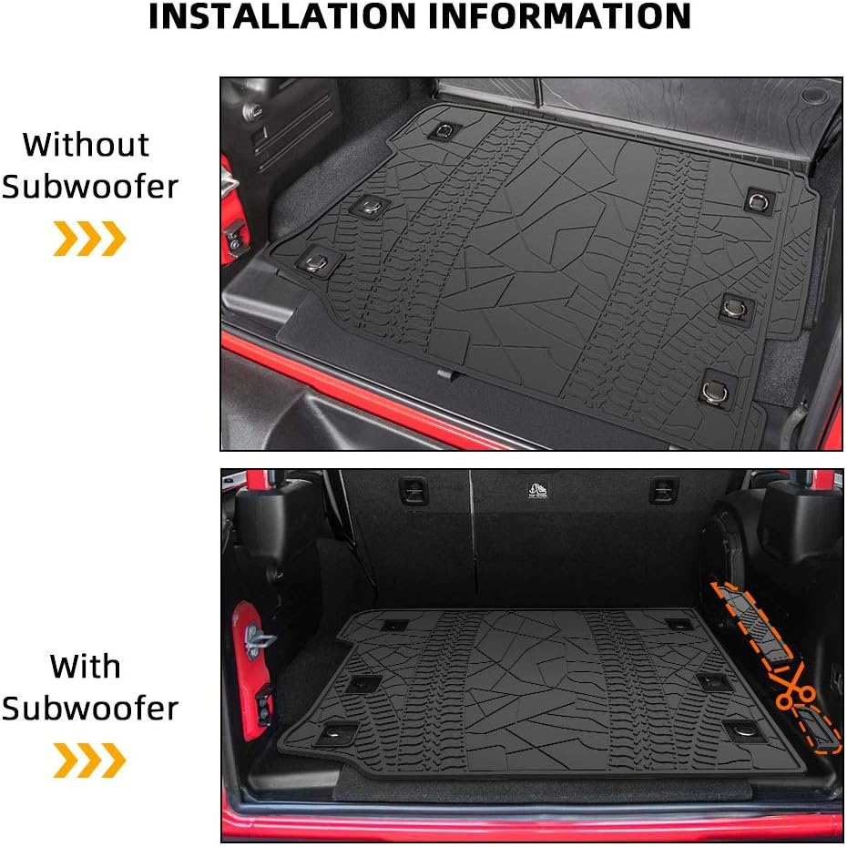 JOYTUTUS Cargo Mat fits Wrangler JL 4X4 with OEM Subwoofer, All-Weather Guard Trunk Mat Cargo Liners Heavy Duty Waterproof Odorless Durable fits Wrangler JL 2018 2019 2020 2021 2022 4 Door - NOT 4XE Pack of 2
