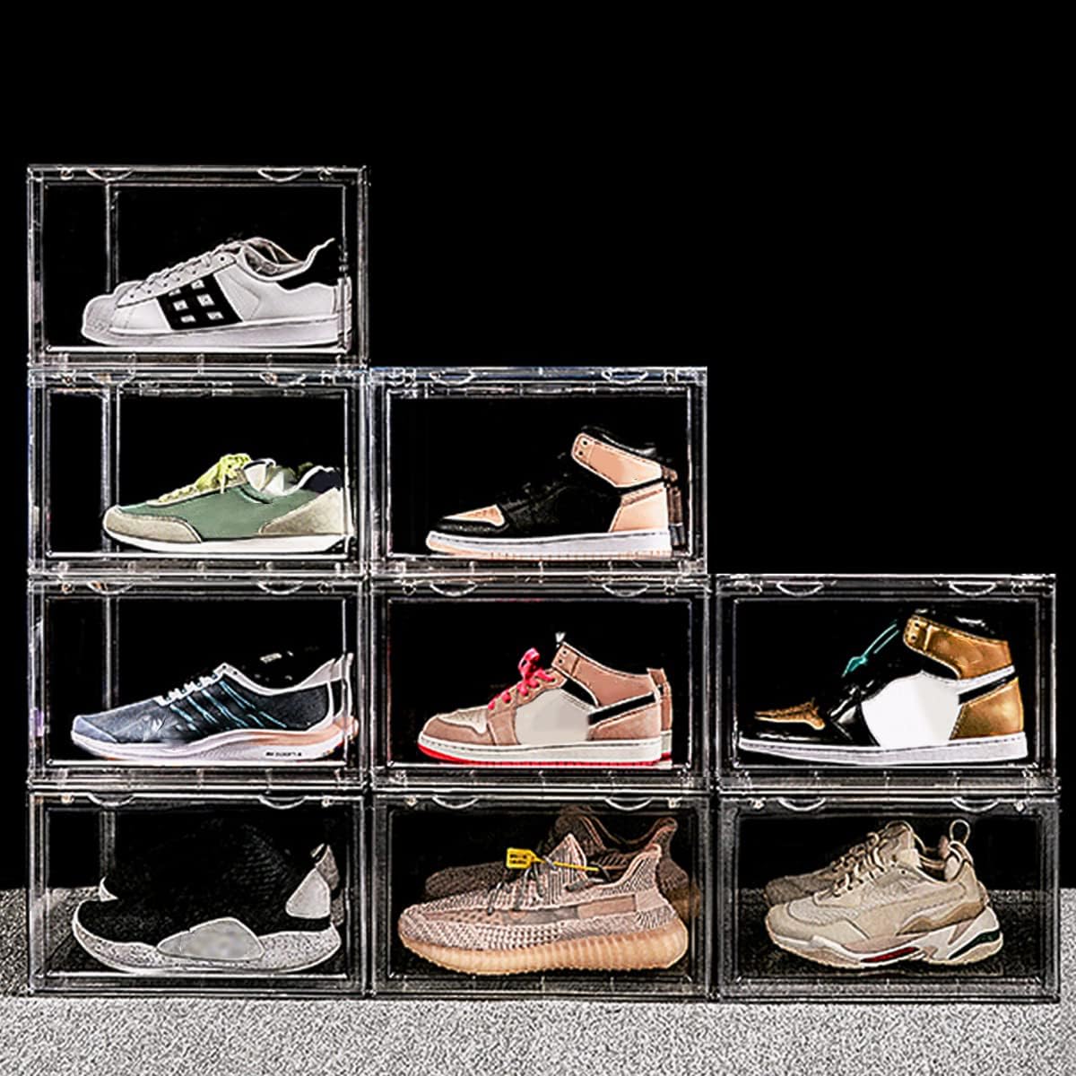 Clear Shoe Box,9 Packs Stackable Plastic Sneaker Box Container, Magnetic Side Open Shoe Organizer and Shoes Storage Case, Full Transparent to Display Sneakers