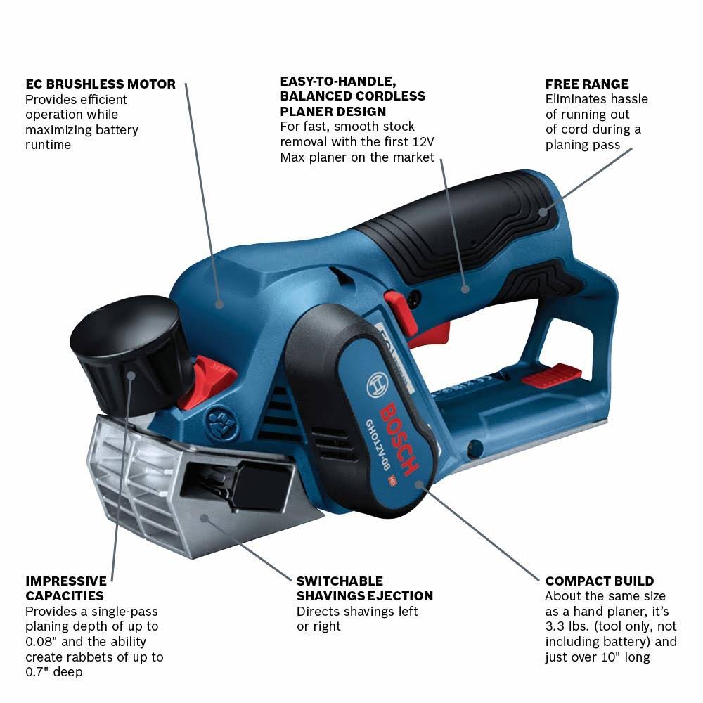 Bosch Reconditioned 12V Max EC Brushless Planer, Bare Tool GHO12V-08N-RT | Acme Tools
