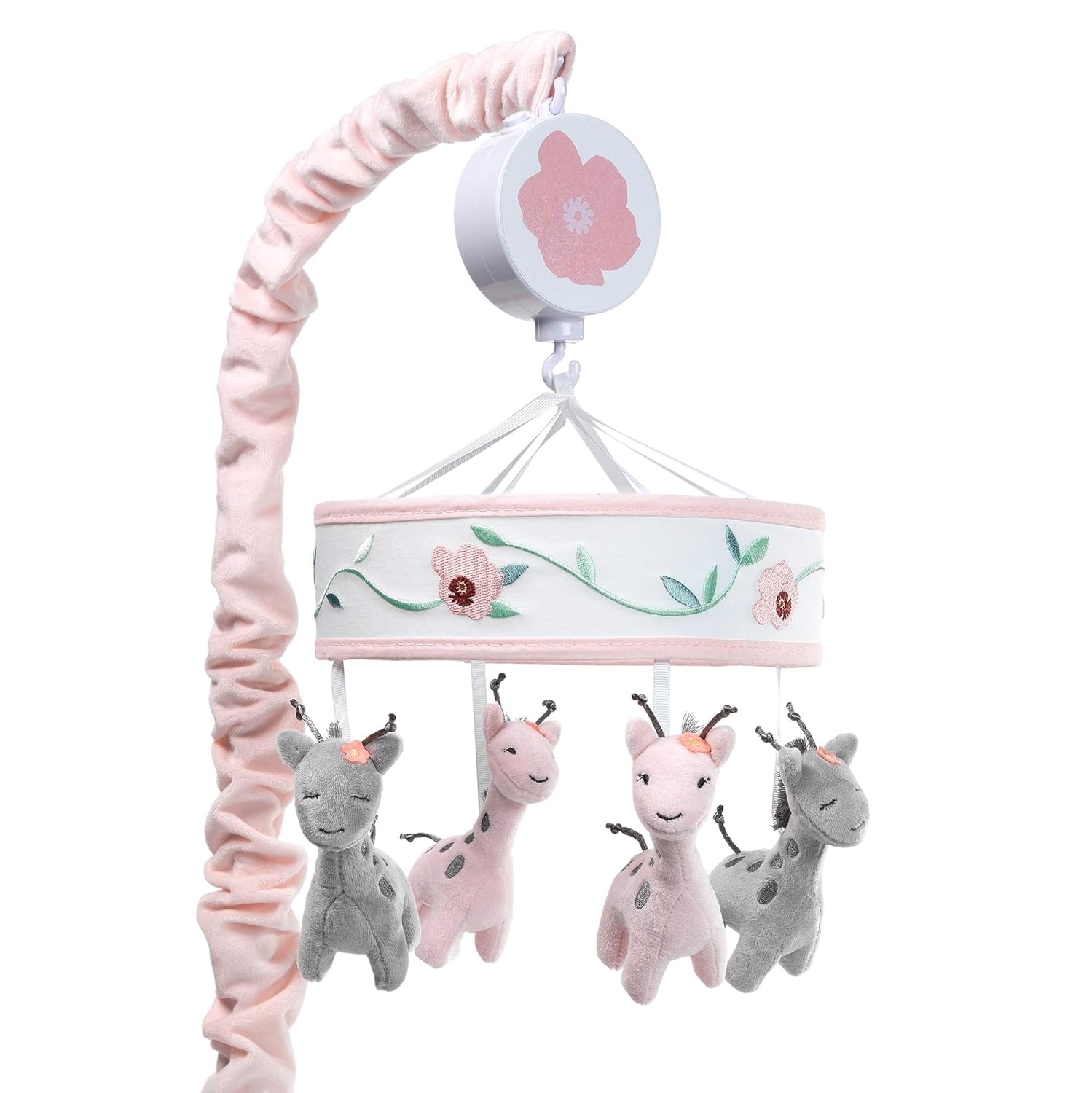 Lambs & Ivy Giraffe and a Half Pink/Gray Musical Baby Crib Mobile Soother Toy Pack of 2