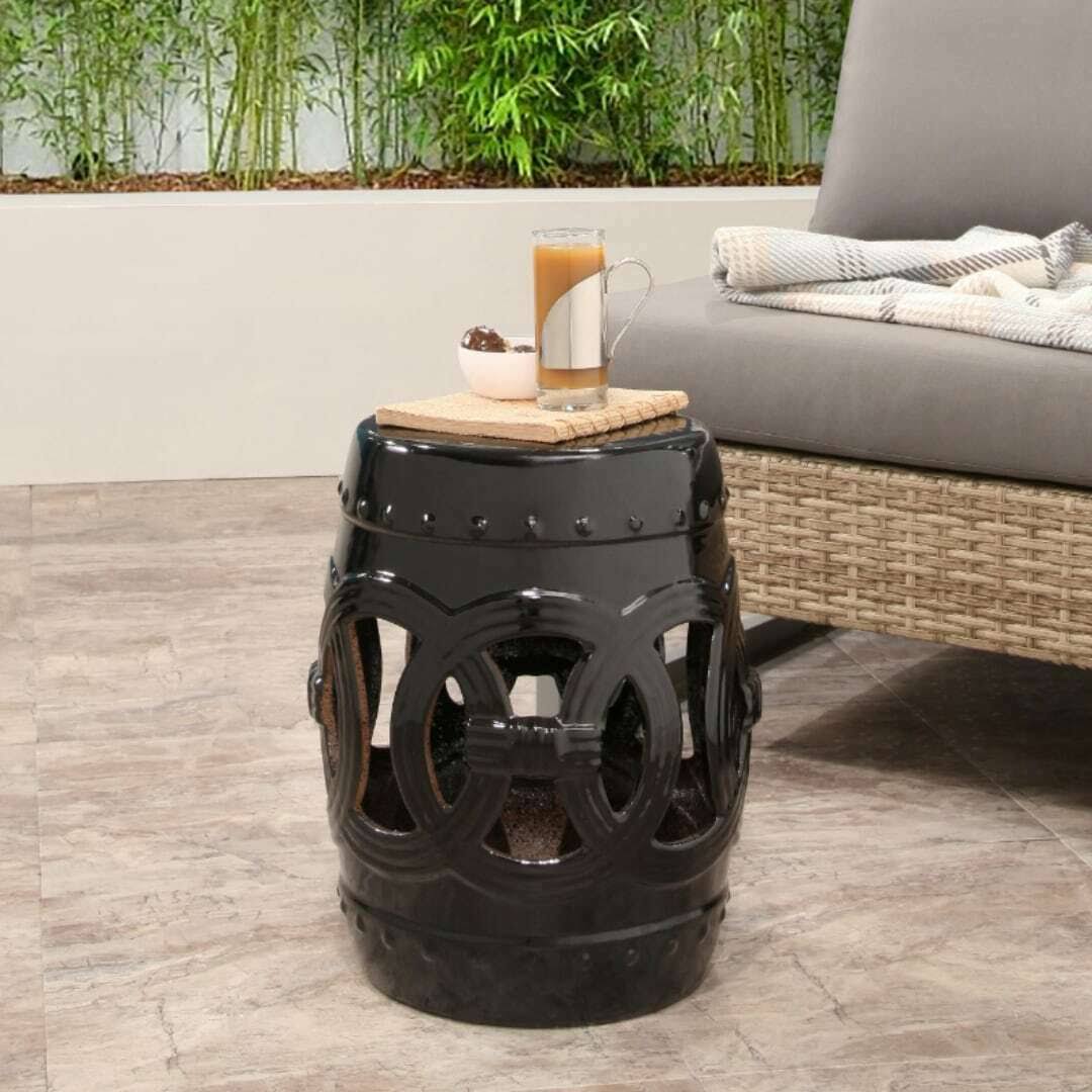 Abbyson Moroccan Black Garden Stool - Ceramic