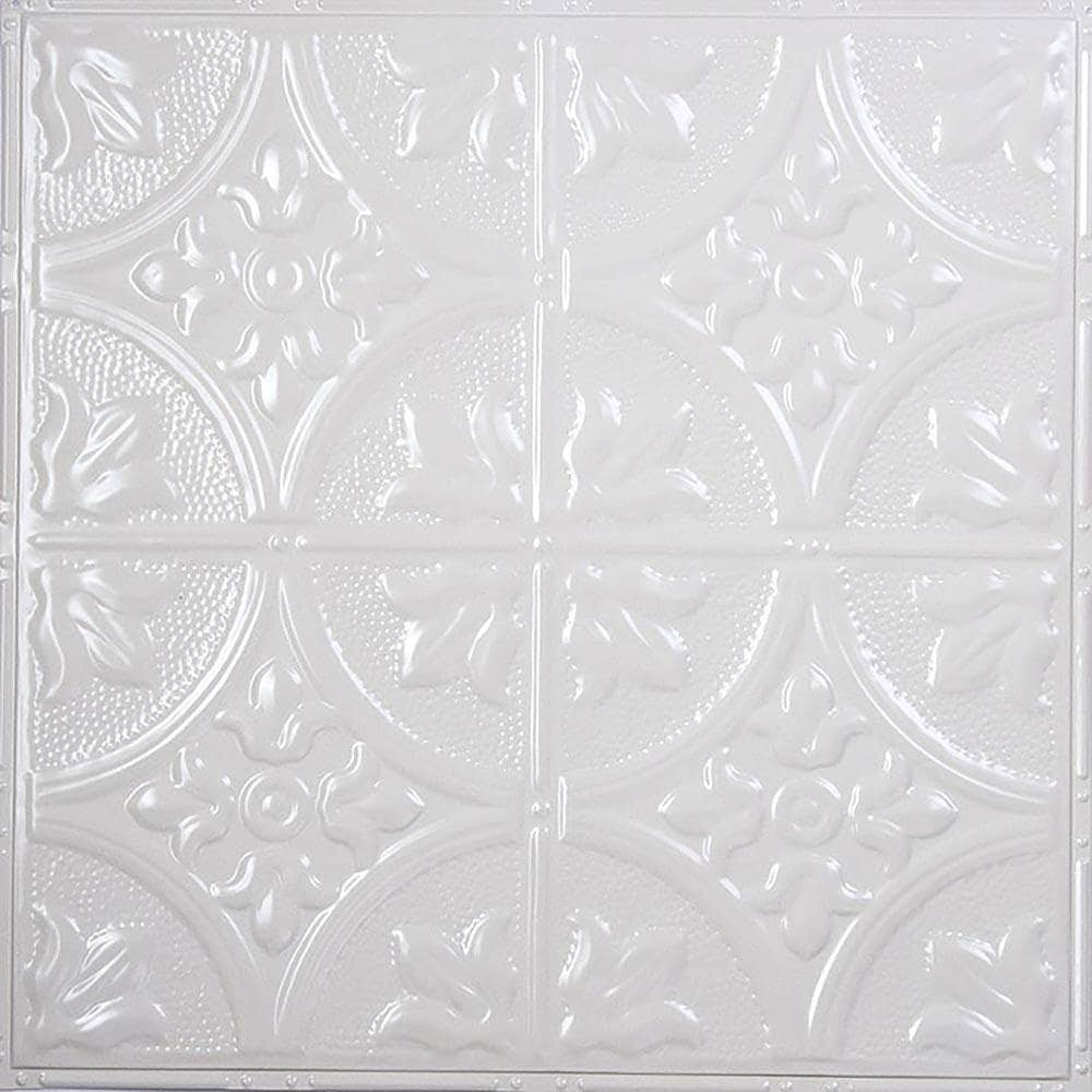 American Tin Ceilings 24-in x 24-in 5-Pack Bright White Gloss Metal/Tin 15/16-in Surface-Mount Panel Ceiling Tiles | KIT-N-P02-W