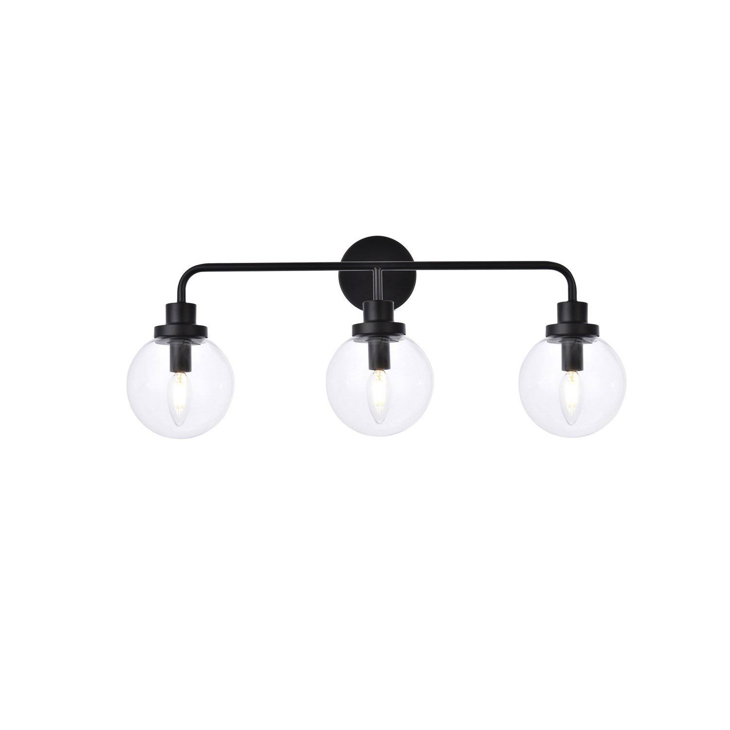 Living District LD7035W28BK Hanson 3 Lights Bath Sconce in Black with Clear Shade