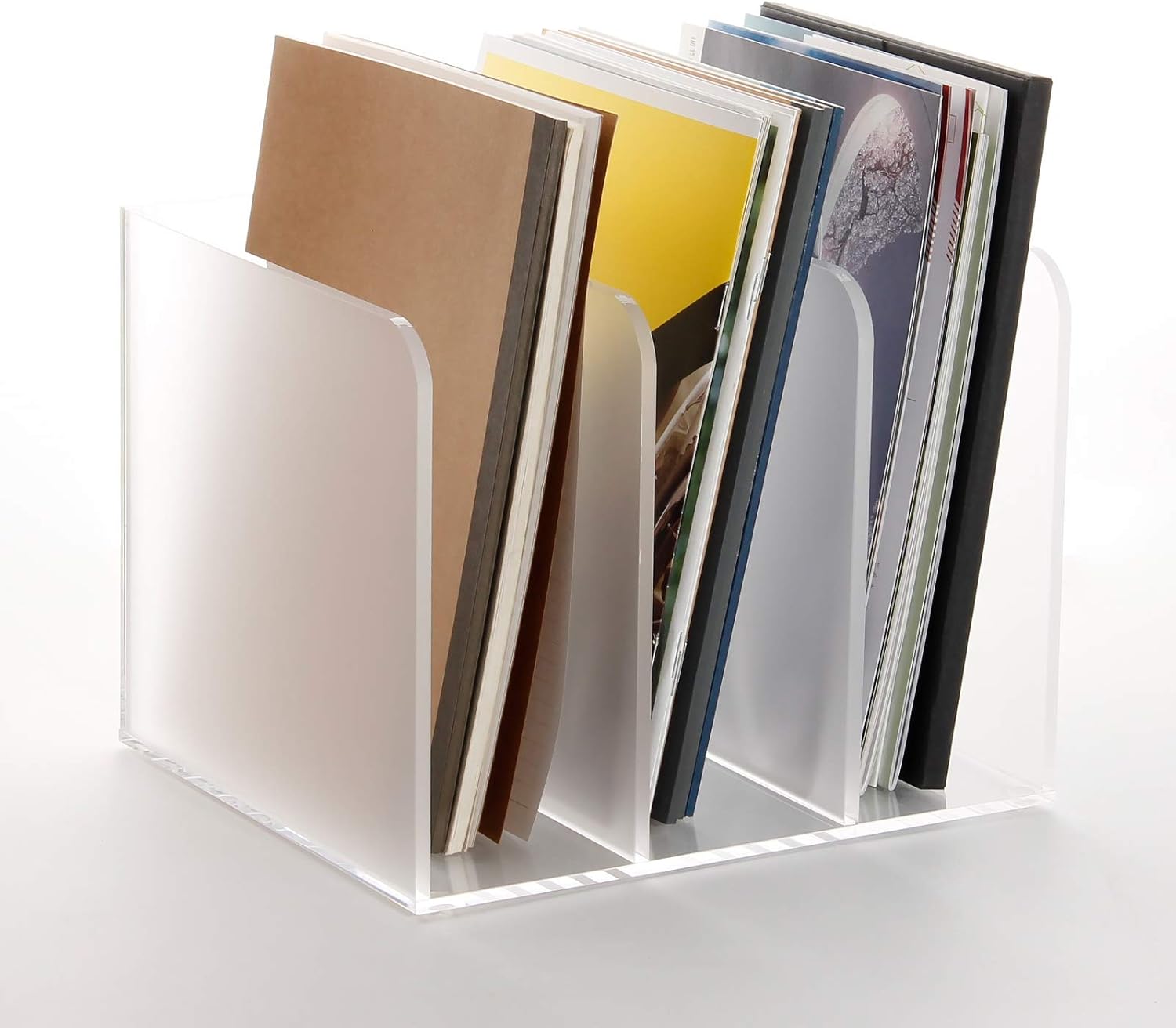 SANRUI Clear Acrylic Magazine File Holder Desk Organizer for Office Organization and Storage with 3 Vertical Compartments 8 1/2''x7 1/5''x 6 1/2'' Transparent Pack of 2