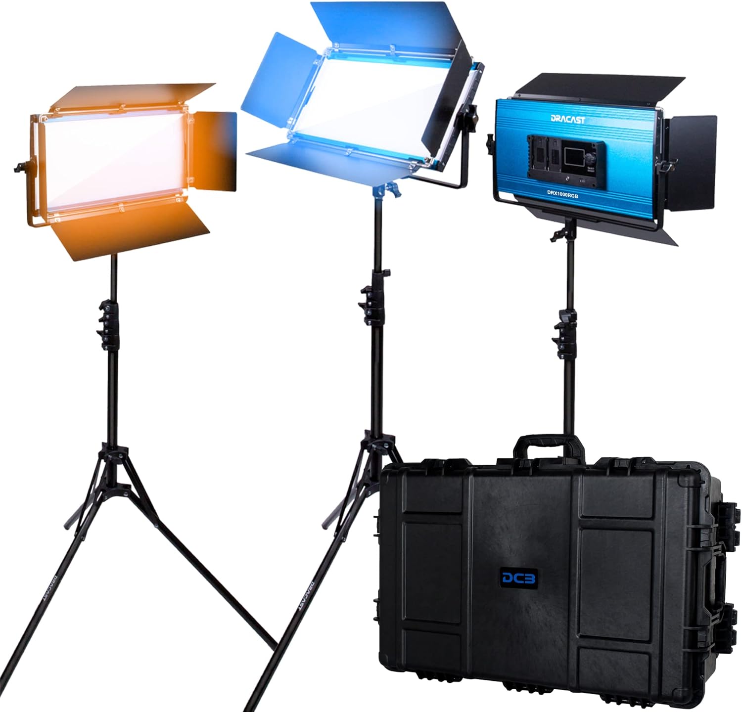 Dracast LED1000 X Series Bi-Color LED 3 Light Kit with Injection Molded Travel Case | App Control | Dimmable 0-100% | 3200K to 5600K CCT | CRI 96+ | Dual NP-F Battery Plate