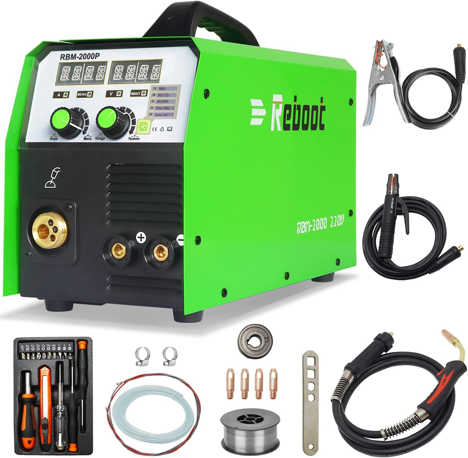 Reboot Mig Welder Aluminum 5 in 1 200AMP MIG200DP Flux Core Welding Machine 2T/4T Pulse DSP Control 220V Gasless IGBT Inverter Control Gasless Mig/Stick/aluminum Welding Machine&iexcl;&shy;