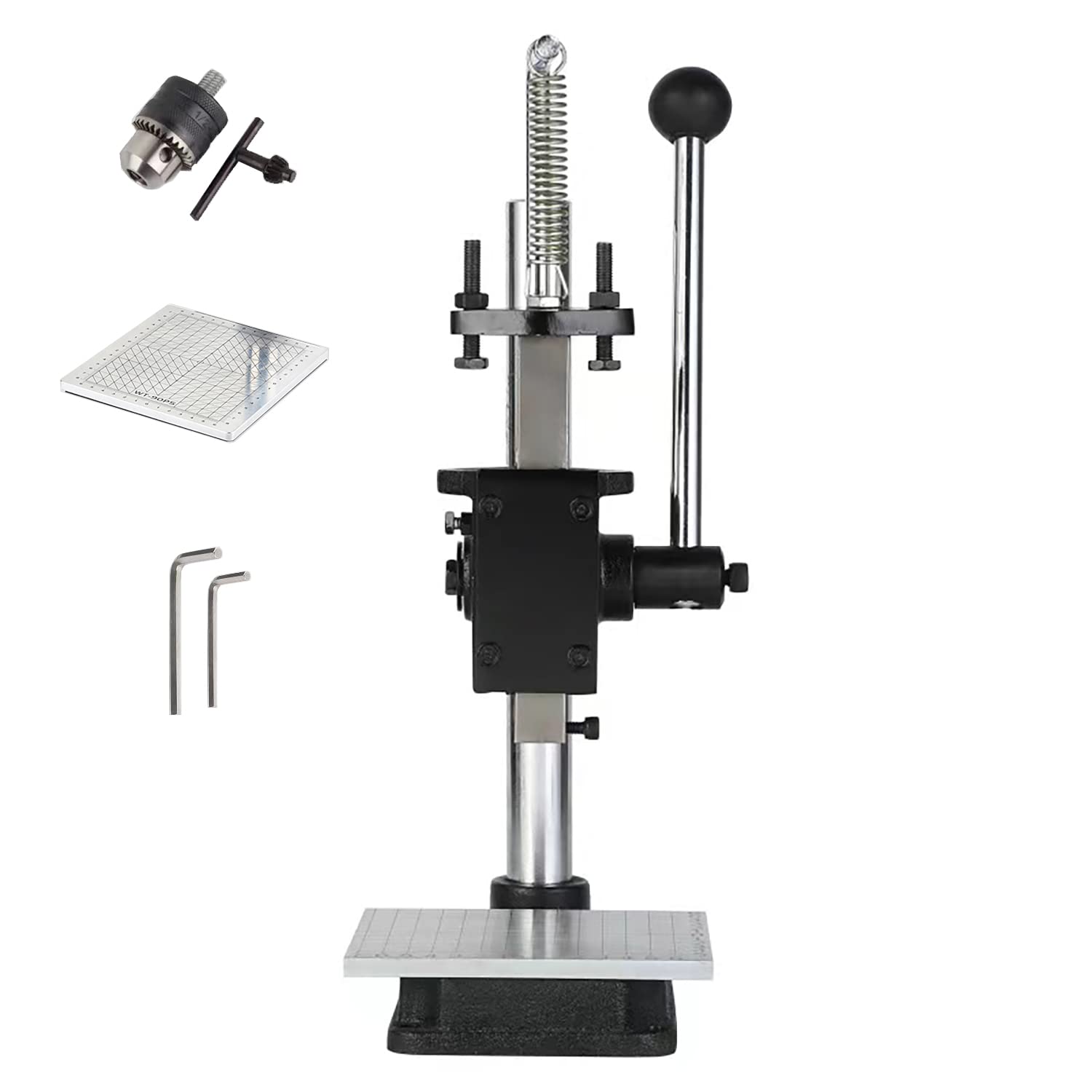 WINB Leather Hole Puncher Hand Punching Machine Manual Press Puncher Punch Tools for DIY Leather Craft Punching Holes (with Aluminum Plate with Scale，1.5-13mm Clamping Chuck) (Style A)