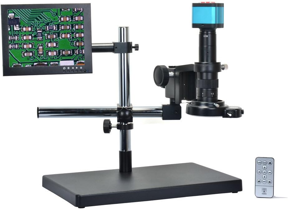 HAYEAR 14MP HDMI HD USB Digital Industry Video Microscope Camera Set+Big Boom Stand Universal Bracket +180X C-Mount Lens+144 LED Light + 8