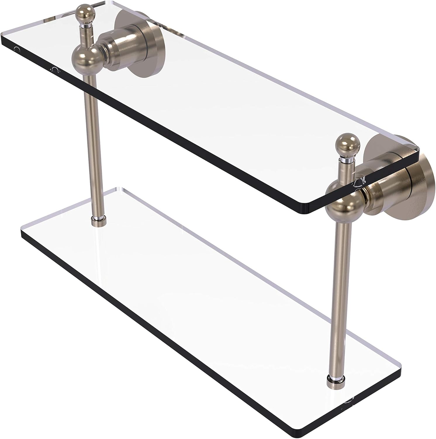 Allied Brass AP-2/16 Astor Place Collection 16 Inch Two Tiered Glass Shelf, Antique Pewter