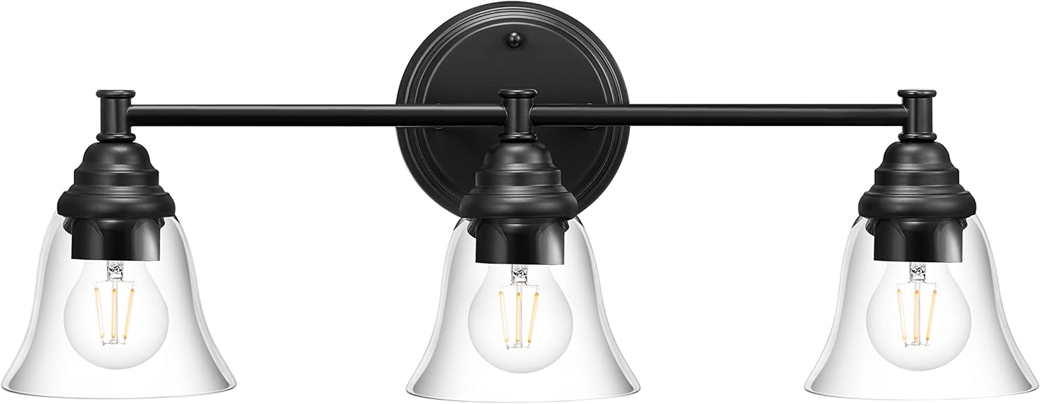 3-Light Bathroom Vanity Light Fixture Farmhouse Wall Lighting in Matte Black Finished ETL Listed