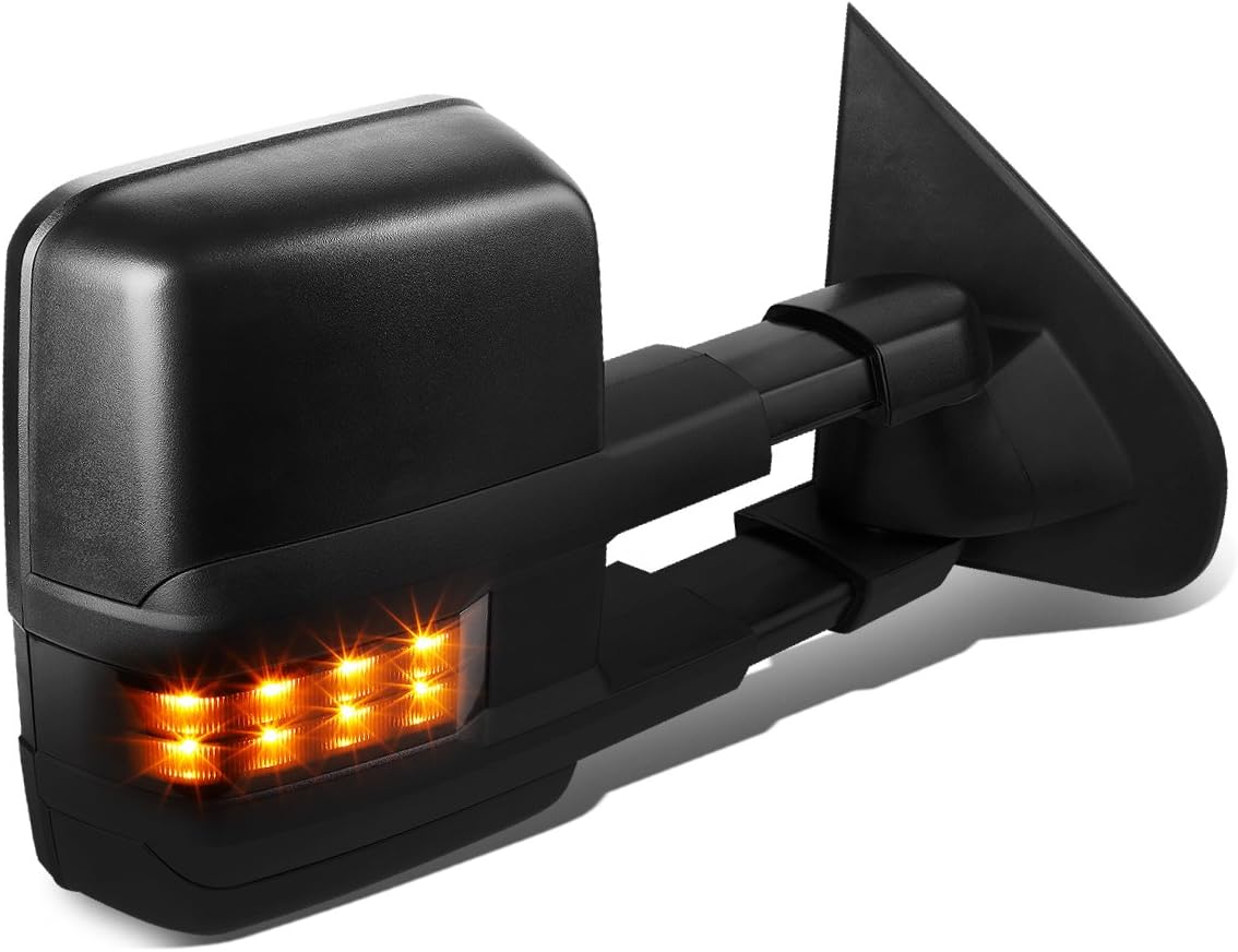 Right Side Black Power Heated Smoked LED Turn Signal Lamp Side Towing Mirror Compatible with Silverado Sierra K2XX 14-17