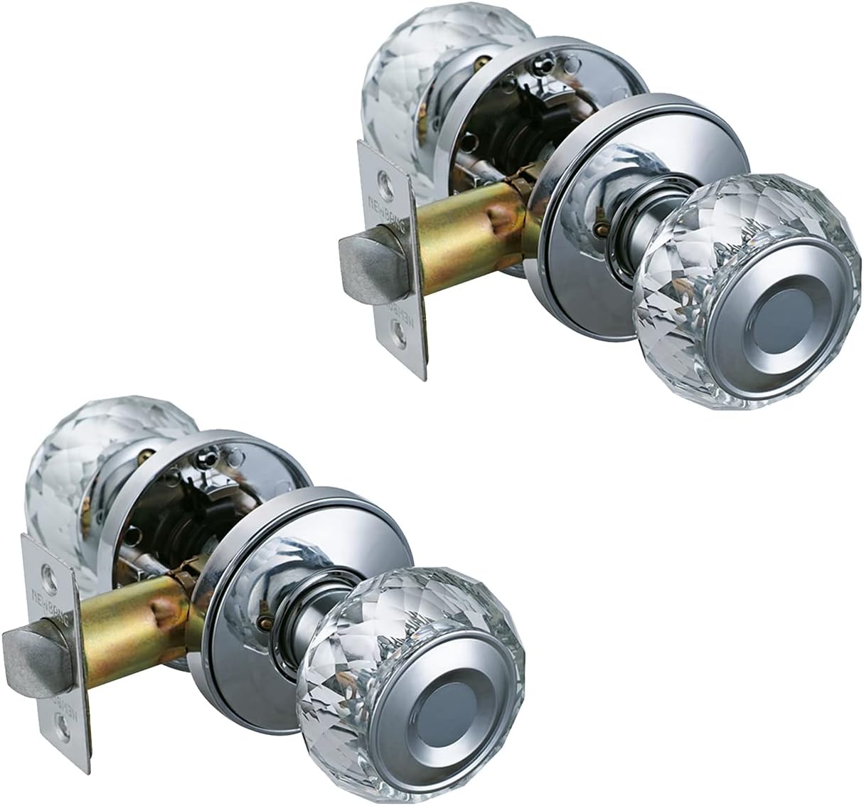 Glass Door Knob for Bed/Bath Room and Privacy Room,Crystal Door Knob Handle with Chrome Finish,ZSCY-HDC32CP-BK-1P Pack of 2