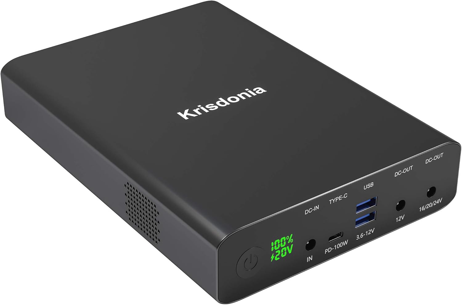 Krisdonia 100W USB-C PD Power Bank, 64000mAh Portable Charger Battery Pack [PD 3.0 USB-C 100W + DC 12/16/20/24V + Quick Charge QC 3.0 Dual Ports] for Laptop, Tablet, Smartphone, Projector and More