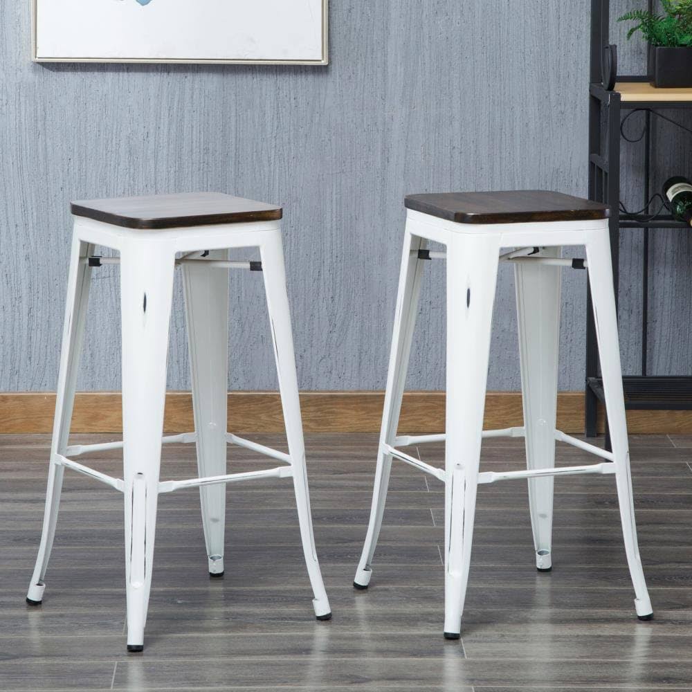 Carolina Cottage Cormac 30 inch Square Counter Stool Set of 2 Matt White Elm