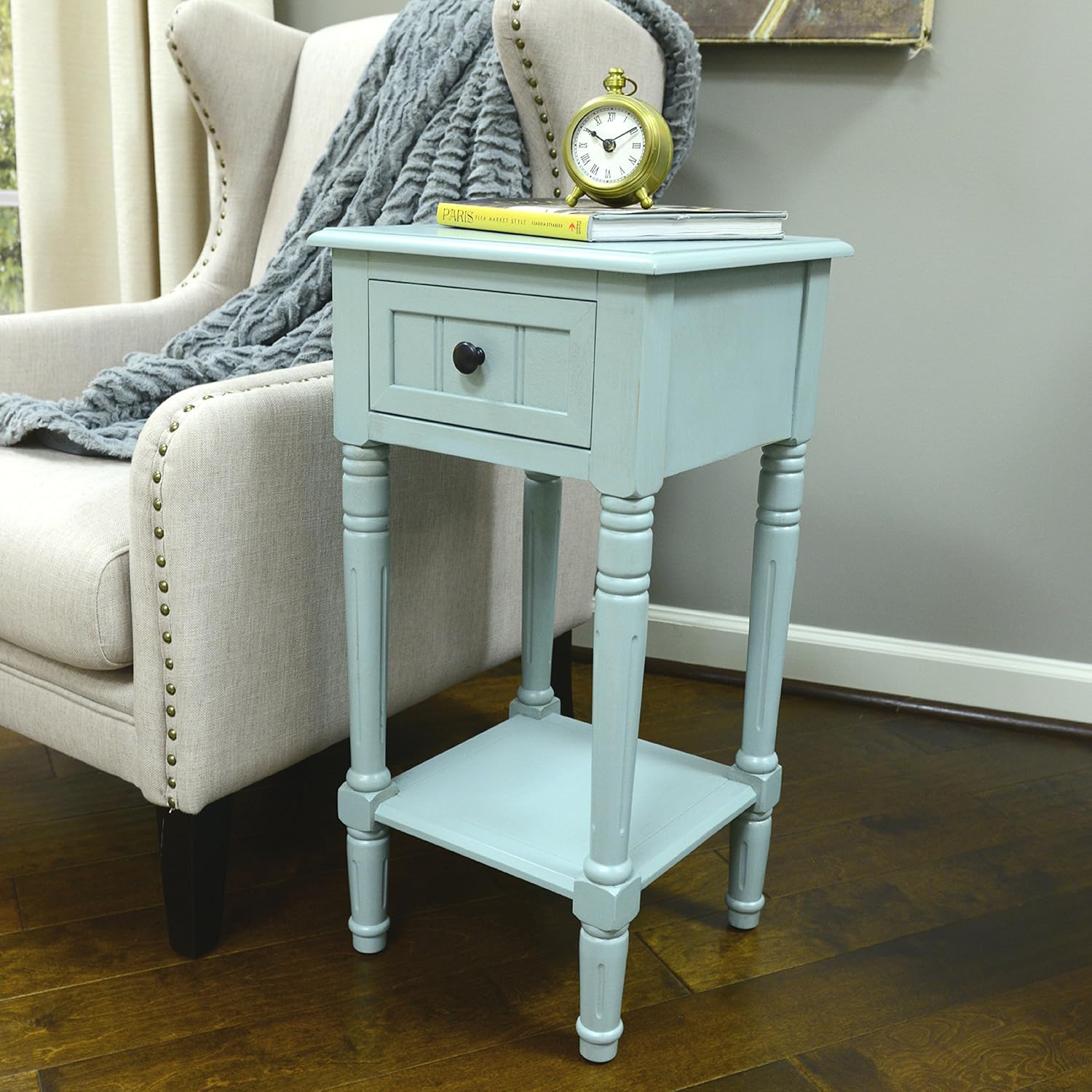 D&eacute;cor Therapy Simplify One Drawer Square Accent Table, Antique Navy & Therapy Simplify Oval Accent Table, Antique Navy
